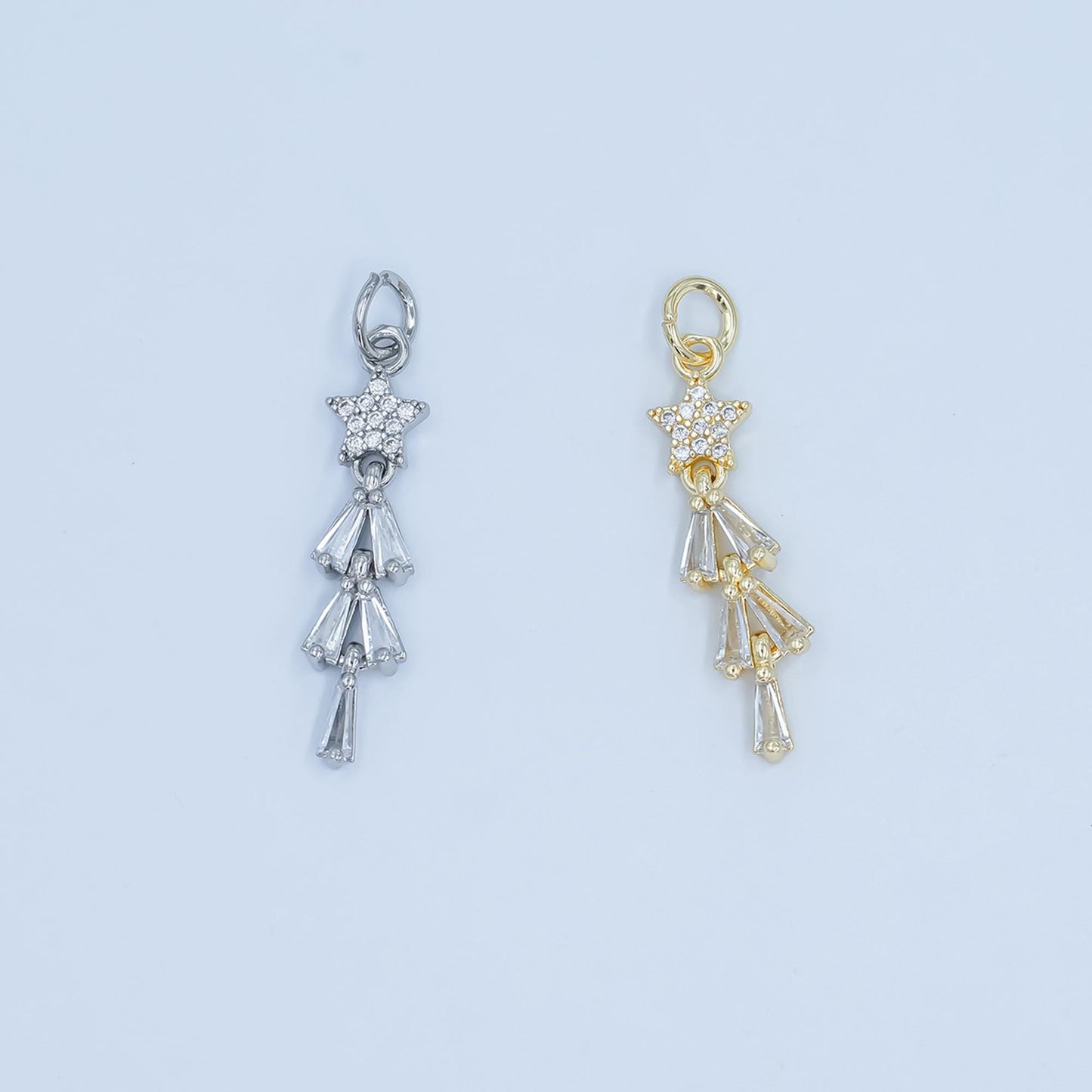 Mini Starburst Dangle Pendant Charm in Silver or Gold - Sparkling Star Drop Necklace Charm - Celestial Jewelry Making Supply C-878