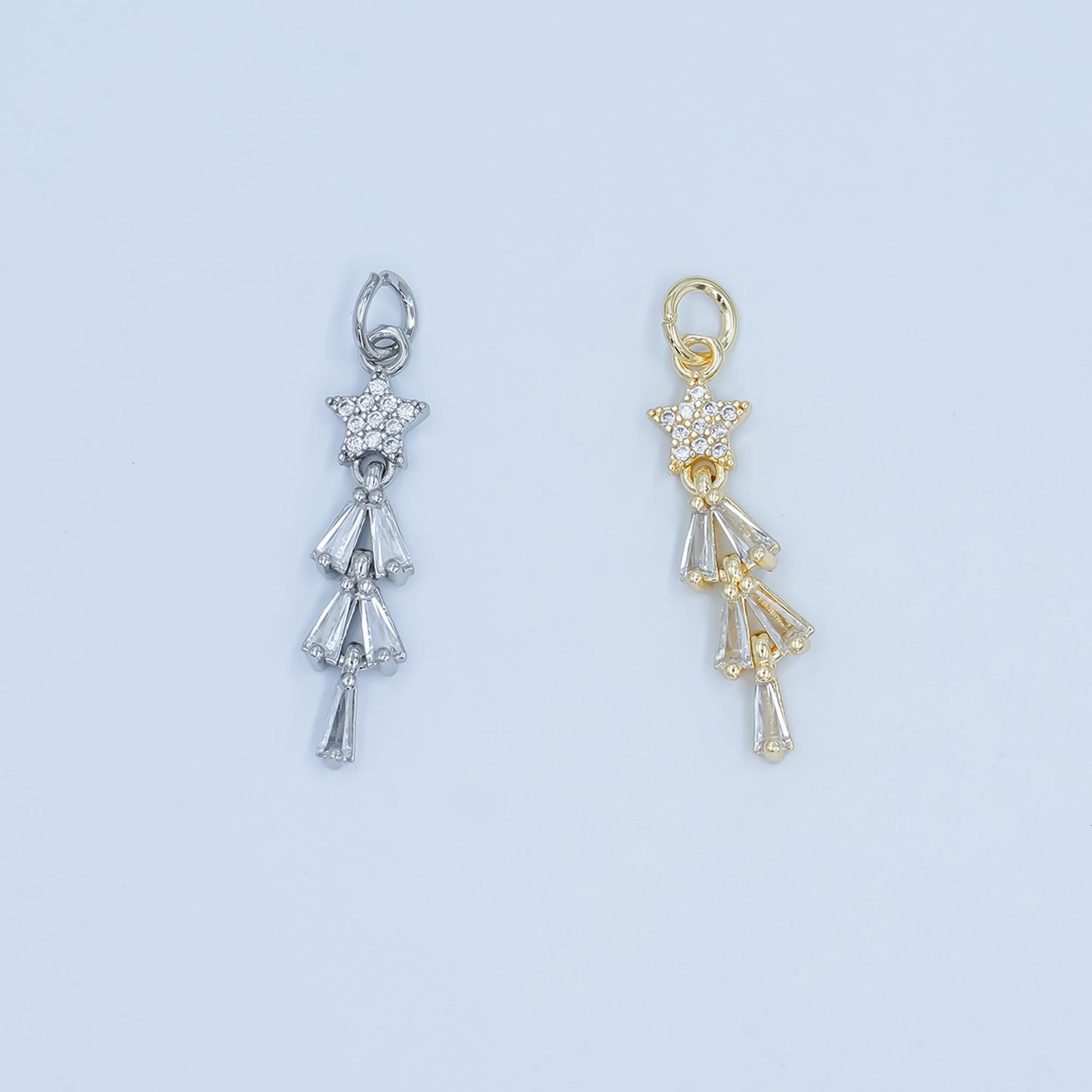 Mini Starburst Dangle Pendant Charm in Silver or Gold - Sparkling Star Drop Necklace Charm - Celestial Jewelry Making Supply C-878
