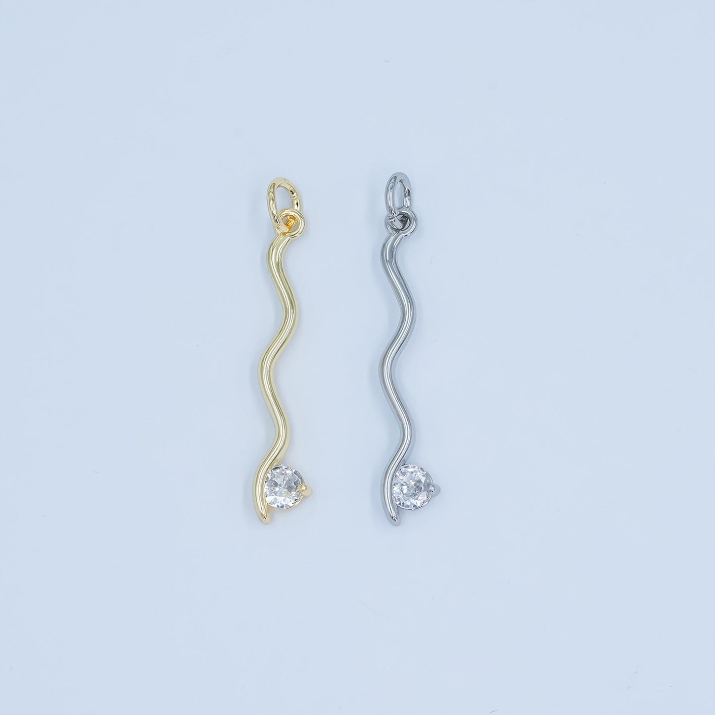Wavy Line Diamond CZ Pendant Charm in Silver or Gold - Modern Minimalist Necklace Charm - Elegant Flow Design Jewelry E234