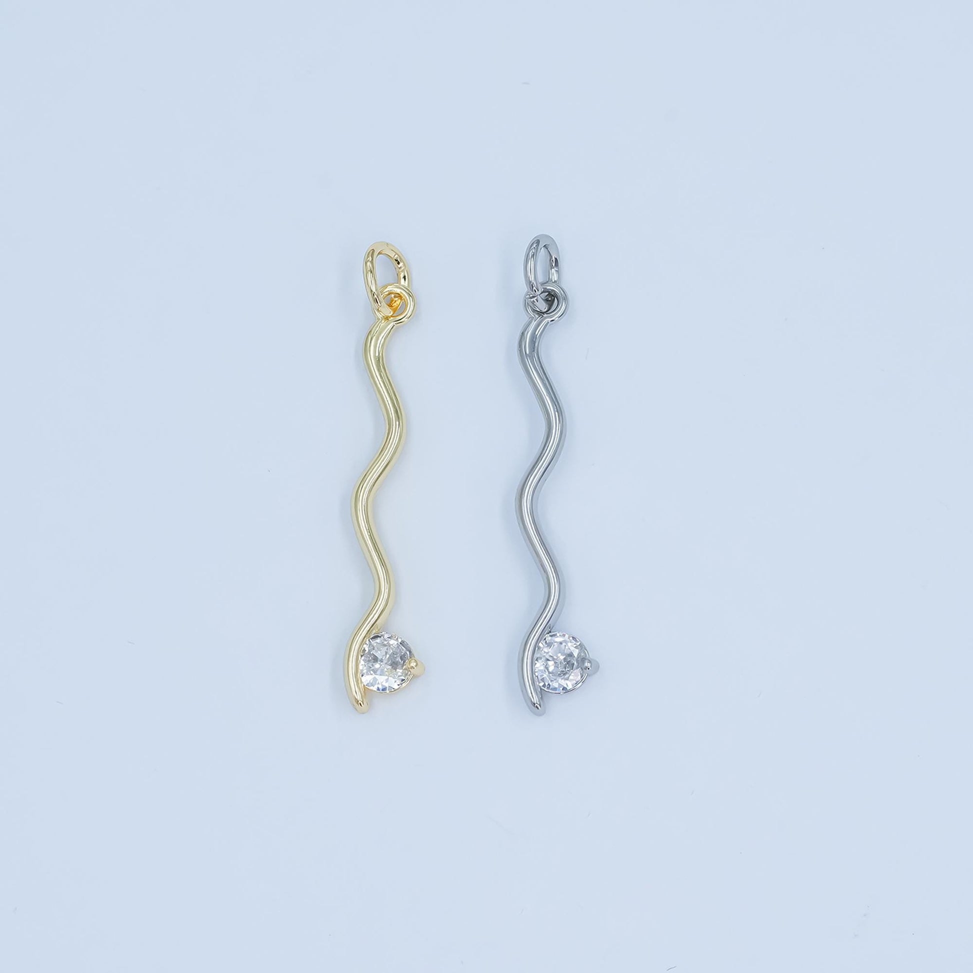 Wavy Line Diamond CZ Pendant Charm in Silver or Gold - Modern Minimalist Necklace Charm - Elegant Flow Design Jewelry E234