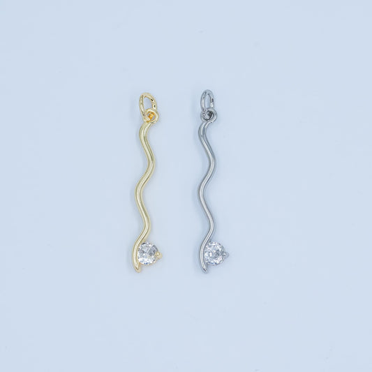 Wavy Line Diamond CZ Pendant Charm in Silver or Gold - Modern Minimalist Necklace Charm - Elegant Flow Design Jewelry E234