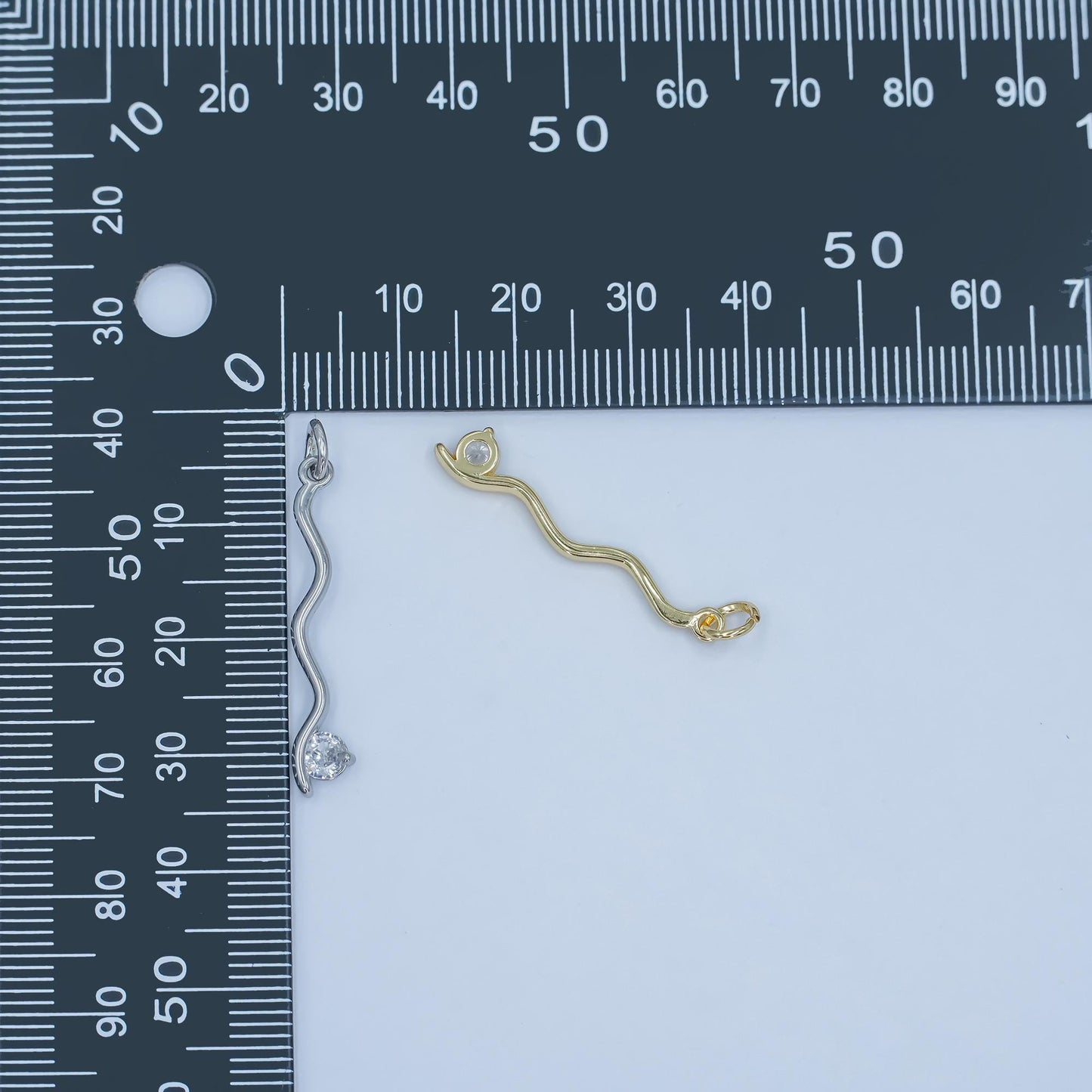 Wavy Line Diamond CZ Pendant Charm in Silver or Gold - Modern Minimalist Necklace Charm - Elegant Flow Design Jewelry E234