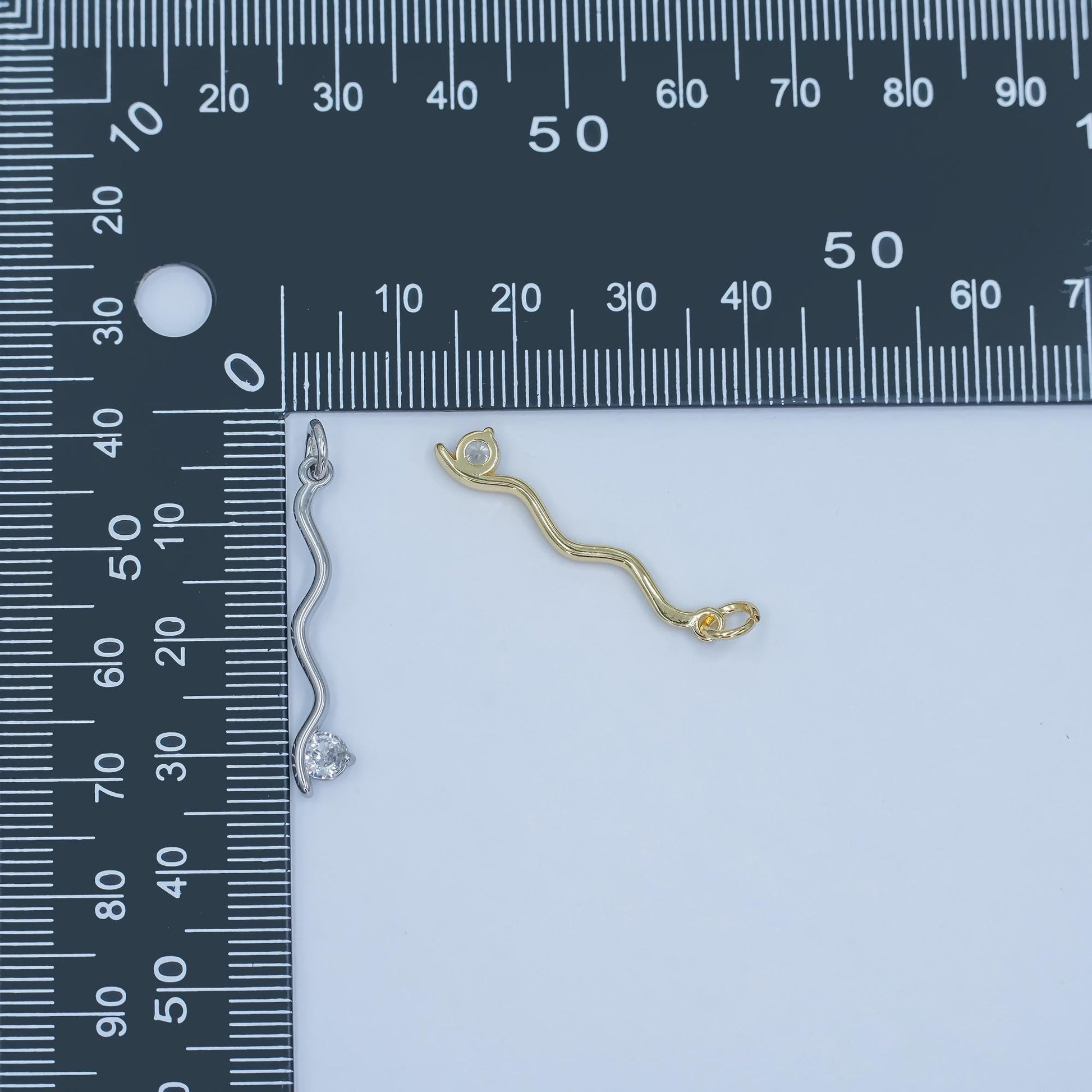 Wavy Line Diamond CZ Pendant Charm in Silver or Gold - Modern Minimalist Necklace Charm - Elegant Flow Design Jewelry E234