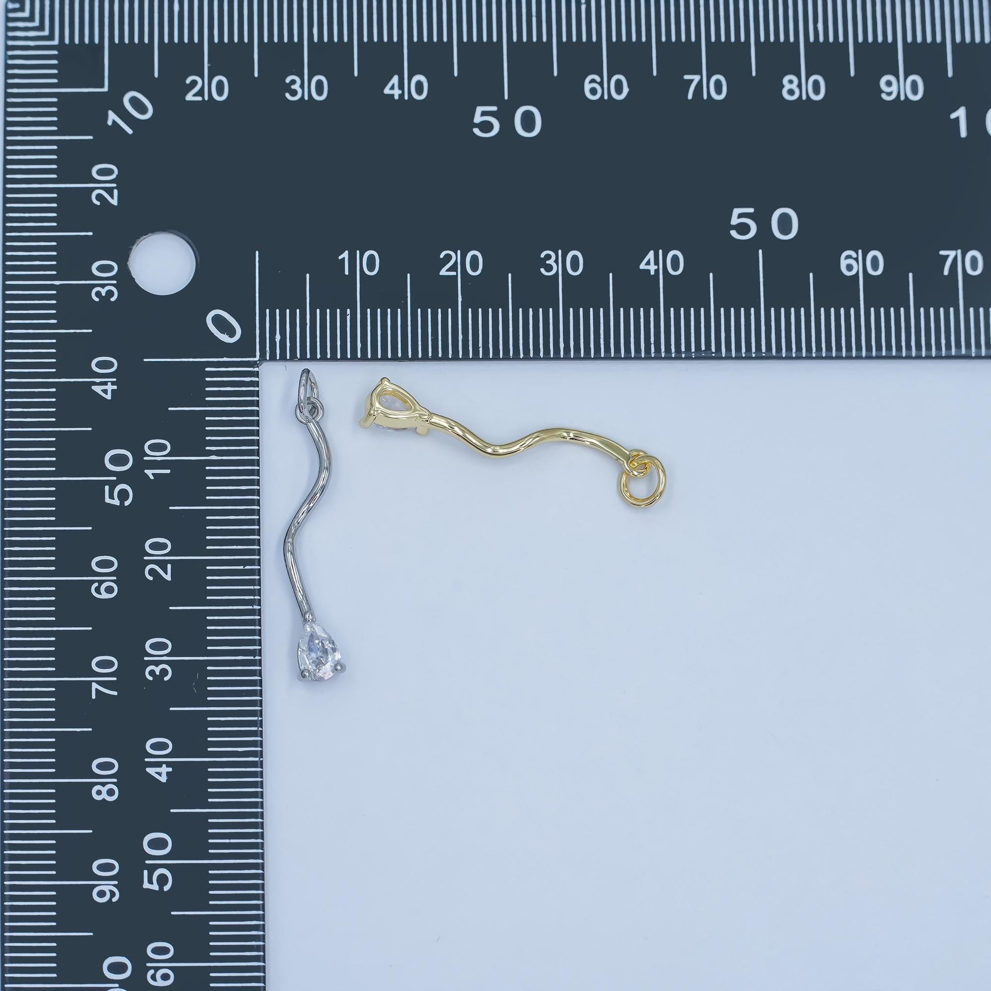 Wavy Line Tear drop CZ Pendant Charm in Silver or Gold - Modern Minimalist Necklace Charm - Elegant Flow Design Jewelry E181