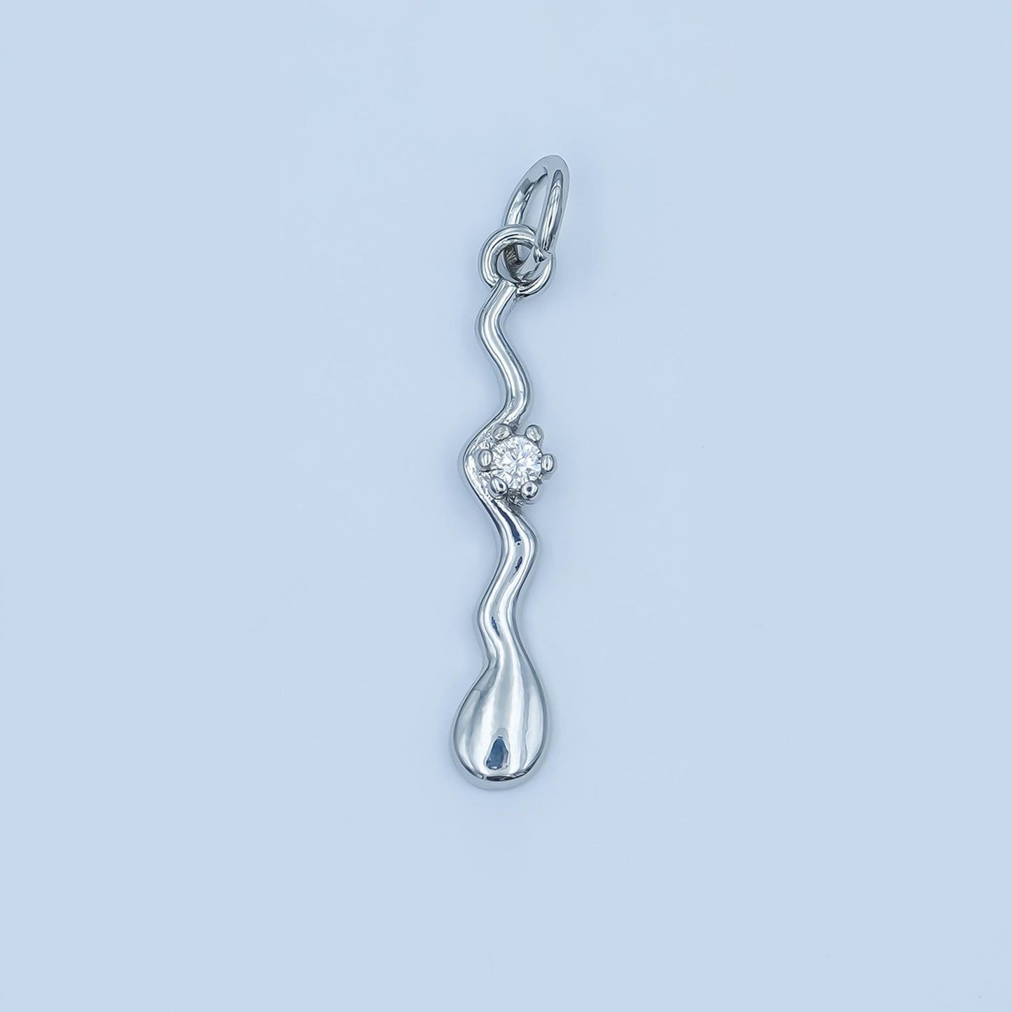 Wavy Drop Pendant Charm in White Gold or Yellow Gold - Modern Abstract Necklace Charm with Diamond Accent Fluid Organic Jewelry Design e256