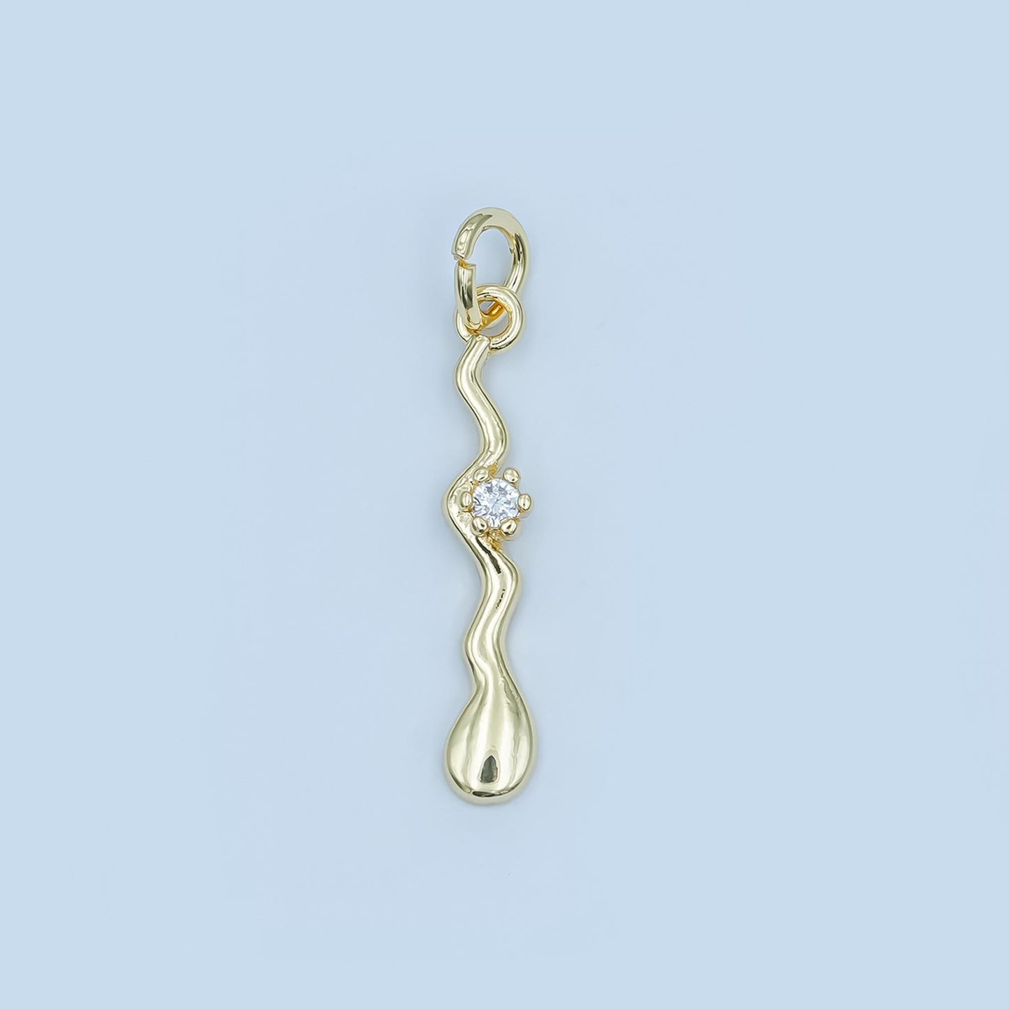 Wavy Drop Pendant Charm in White Gold or Yellow Gold - Modern Abstract Necklace Charm with Diamond Accent Fluid Organic Jewelry Design e256