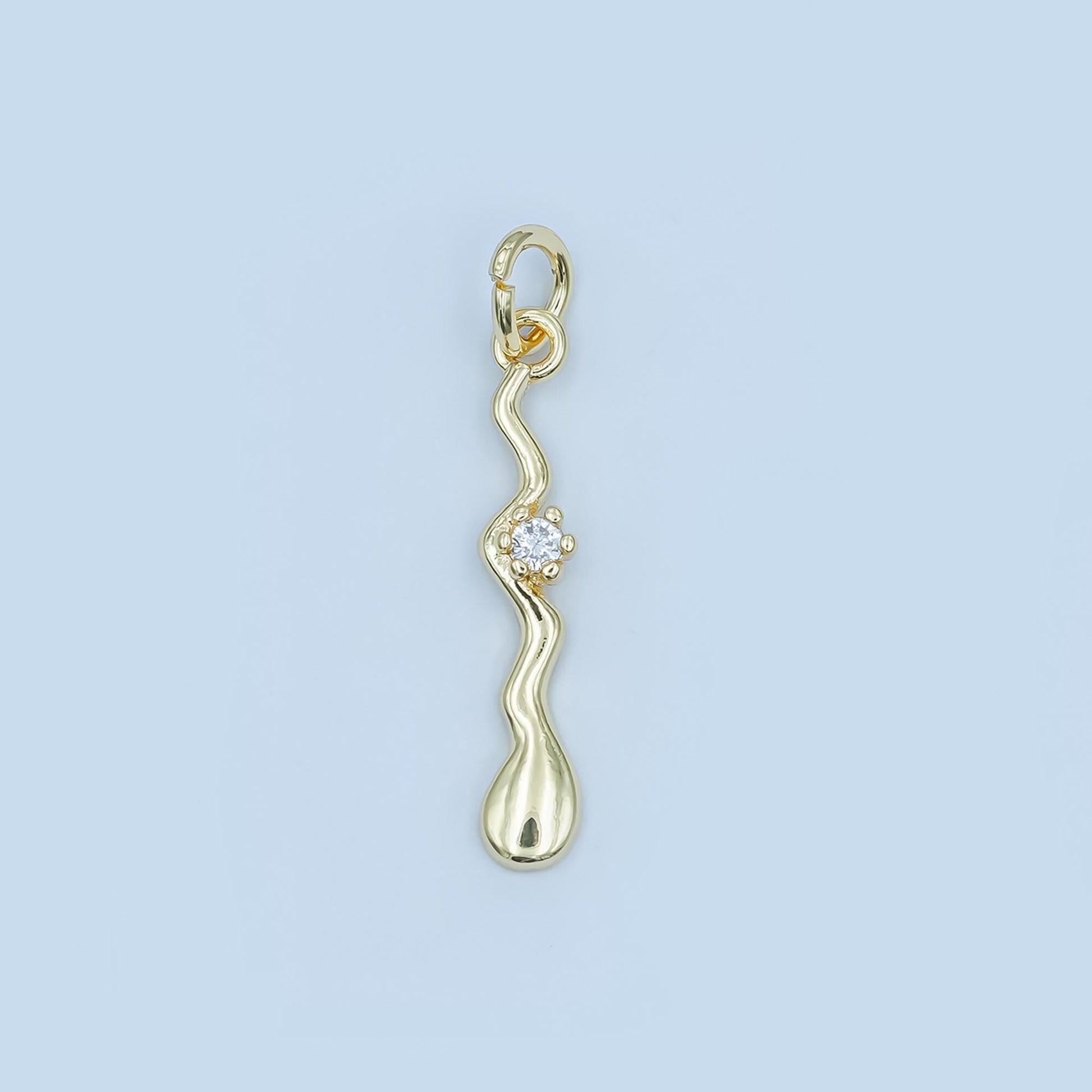 Wavy Drop Pendant Charm in White Gold or Yellow Gold - Modern Abstract Necklace Charm with Diamond Accent Fluid Organic Jewelry Design e256