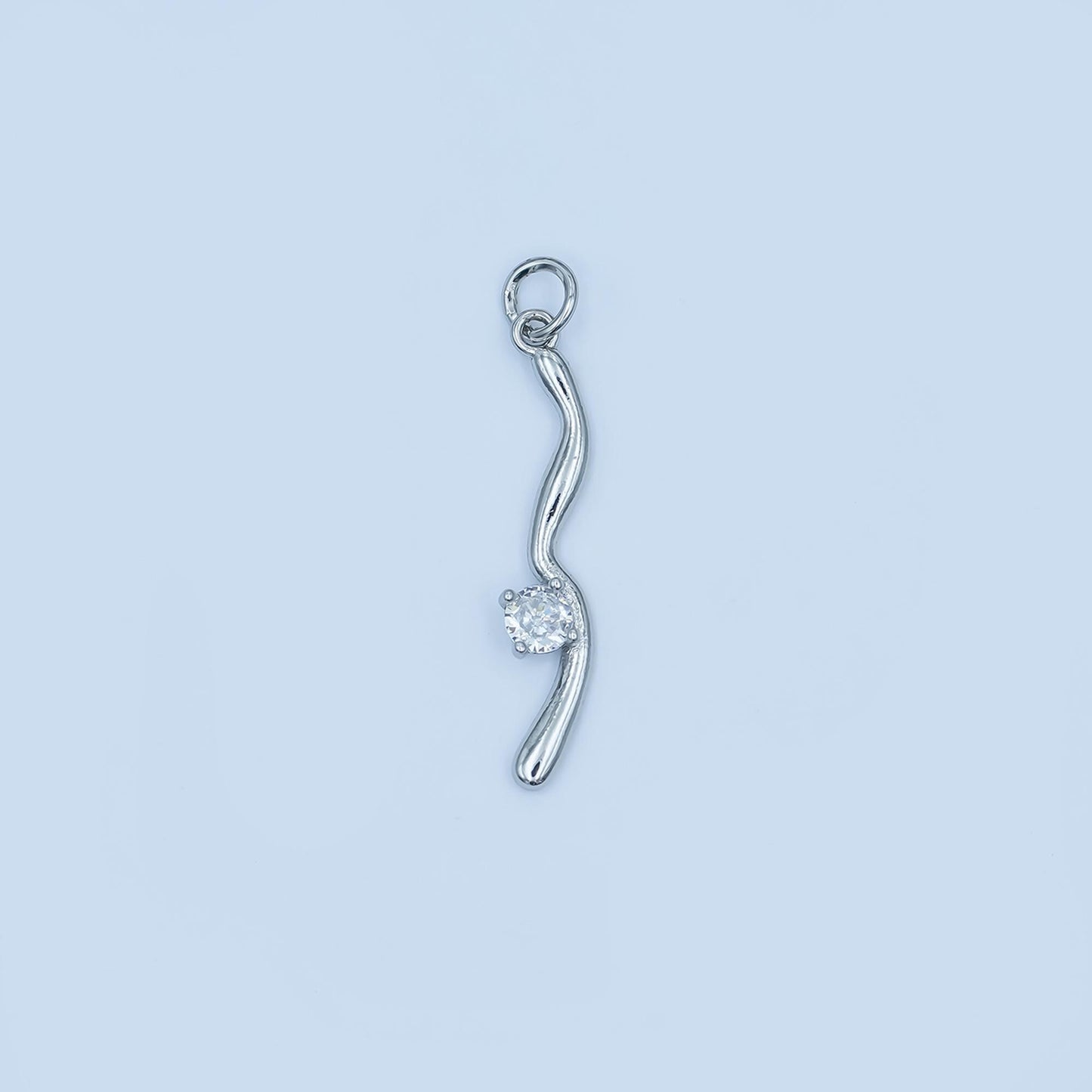 Gold or Silver Wave Pendant with Solitaire Crystal – Curved Minimalist Charm for Necklace – Elegant Simple Jewelry Accent E281