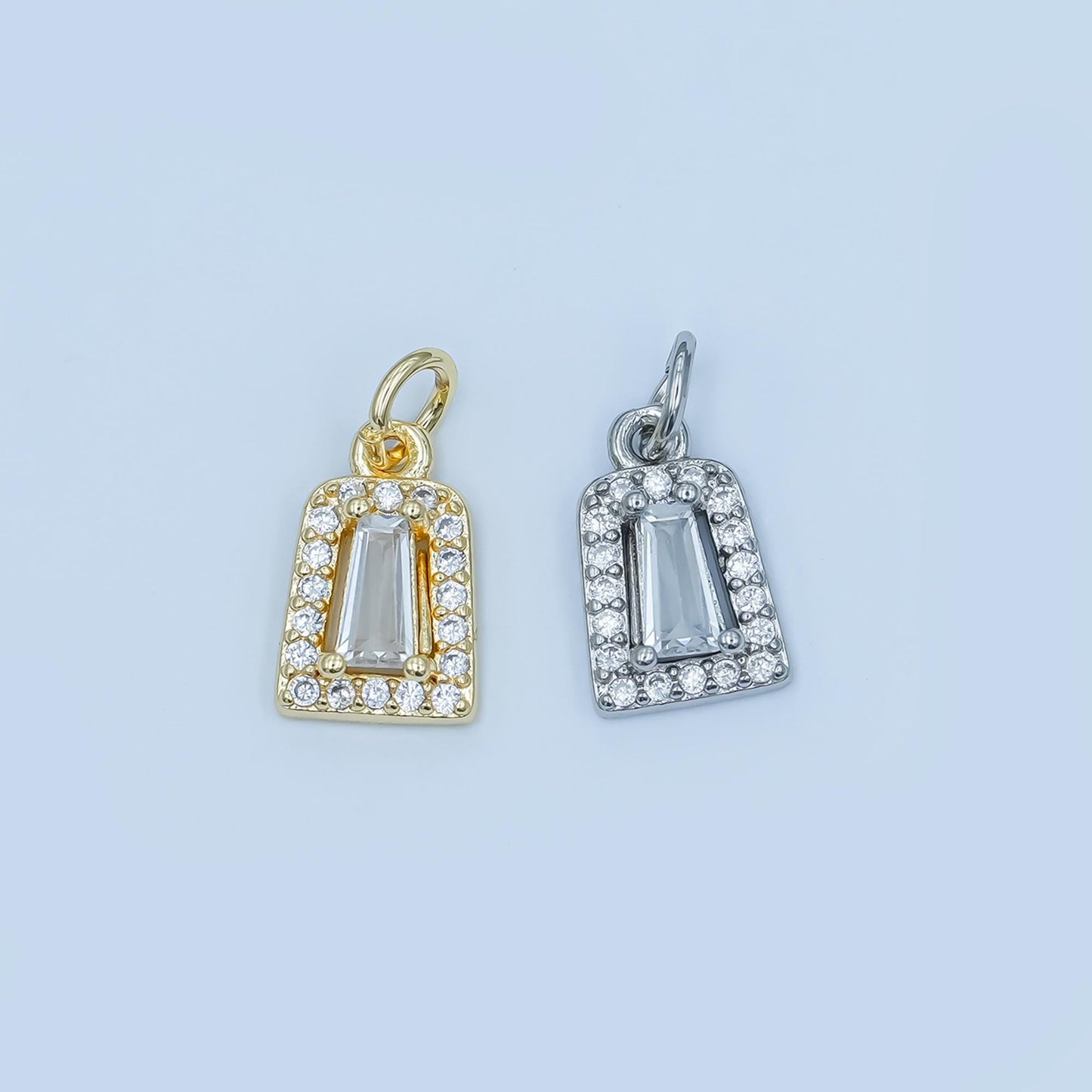 Rectangle Baguette Pendant Charm in Gold or Silver – Crystal Framed Necklace Charm – Classic Elegant Jewelry Accent E165