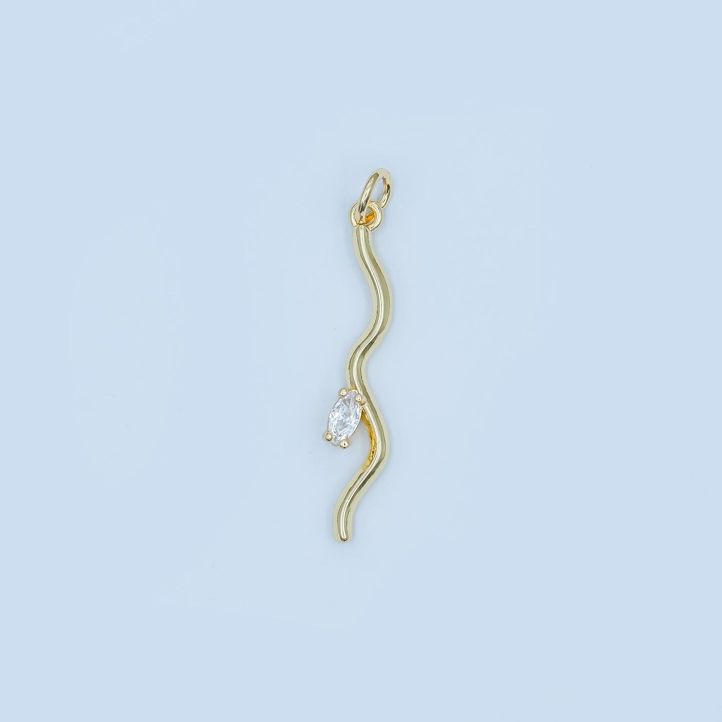 Wavy Pendant Charm with Marquise Crystal in Gold or Silver – Modern Minimalist Necklace Charm – Sleek Elegant Jewelry Design E296