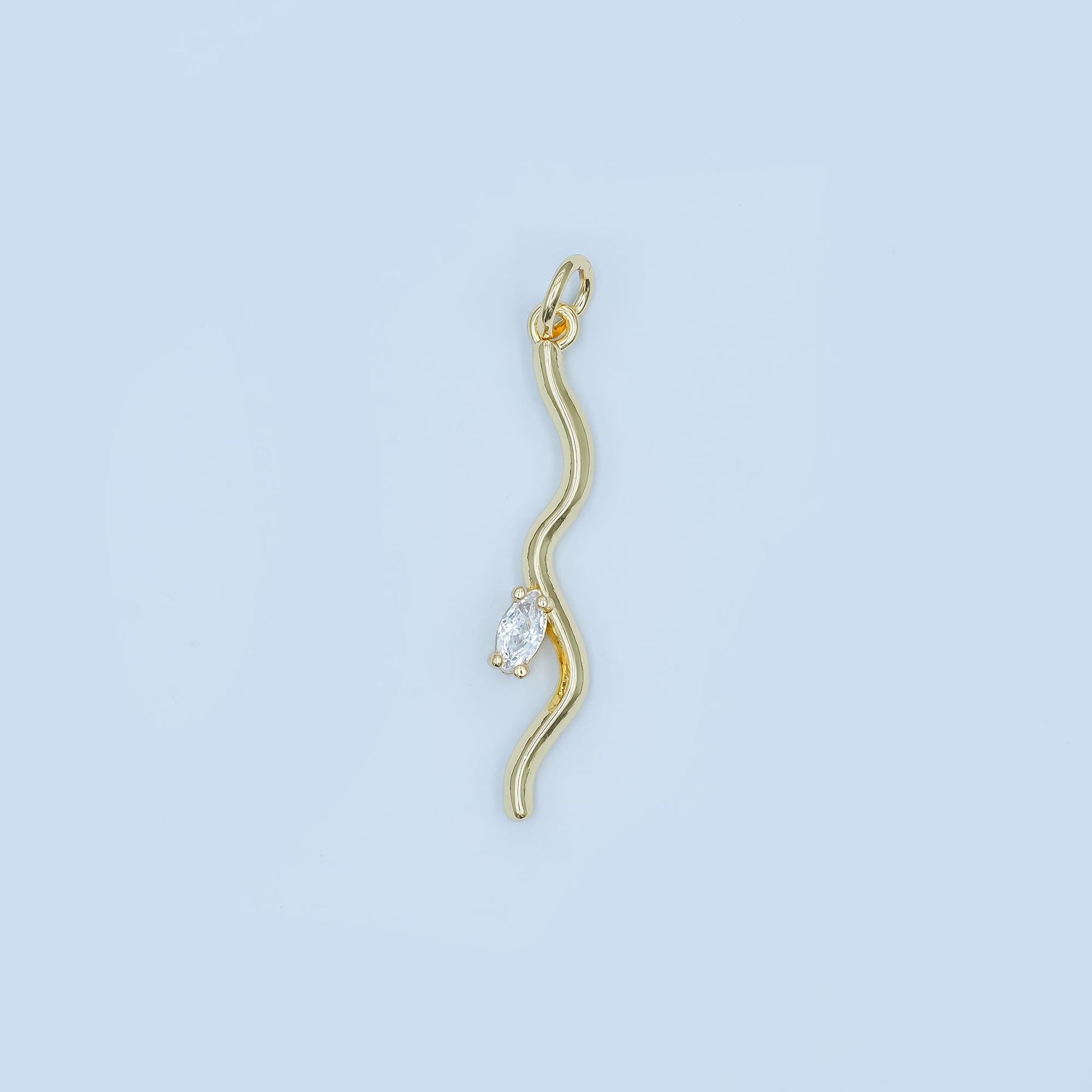 Wavy Pendant Charm with Marquise Crystal in Gold or Silver – Modern Minimalist Necklace Charm – Sleek Elegant Jewelry Design E296