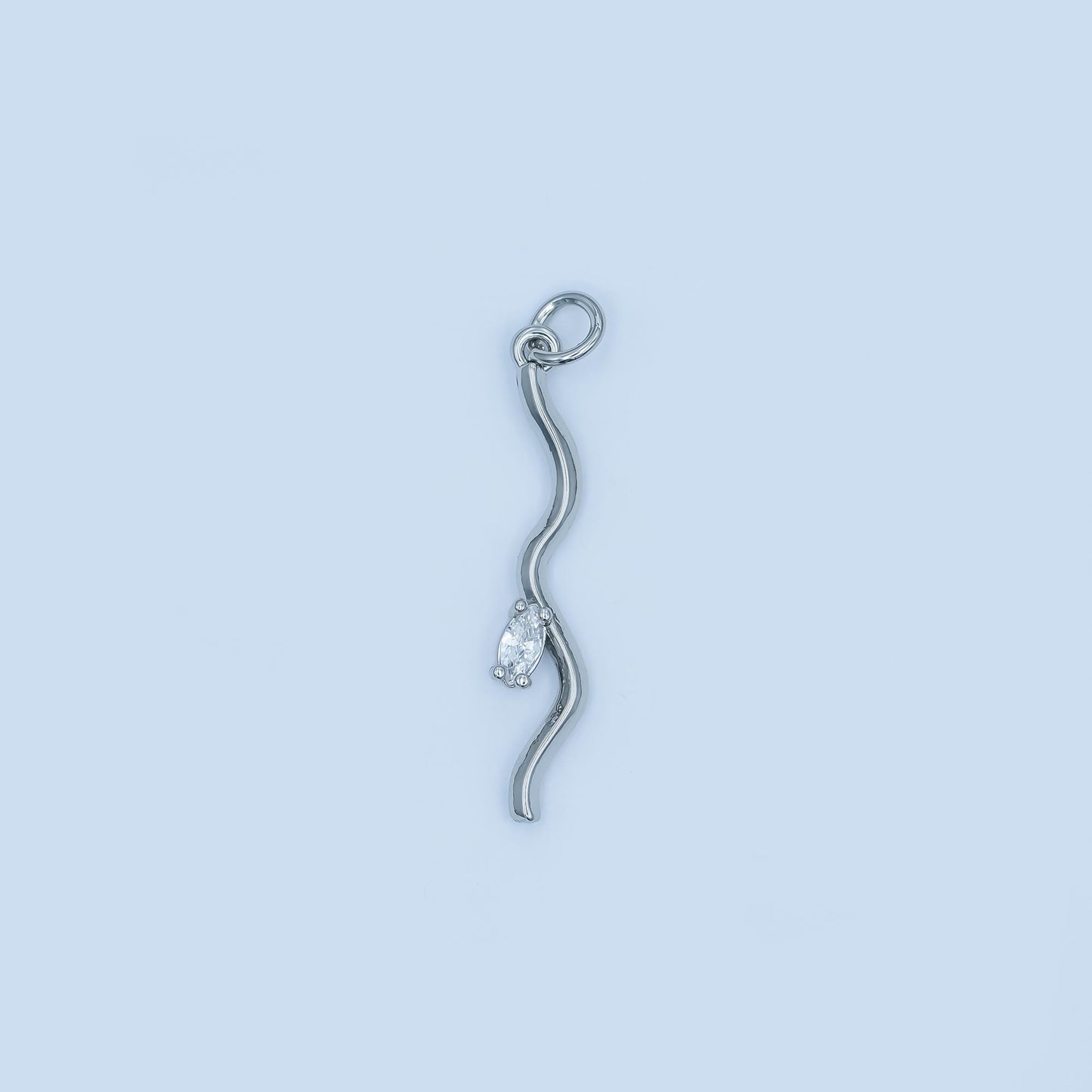 Wavy Pendant Charm with Marquise Crystal in Gold or Silver – Modern Minimalist Necklace Charm – Sleek Elegant Jewelry Design E296