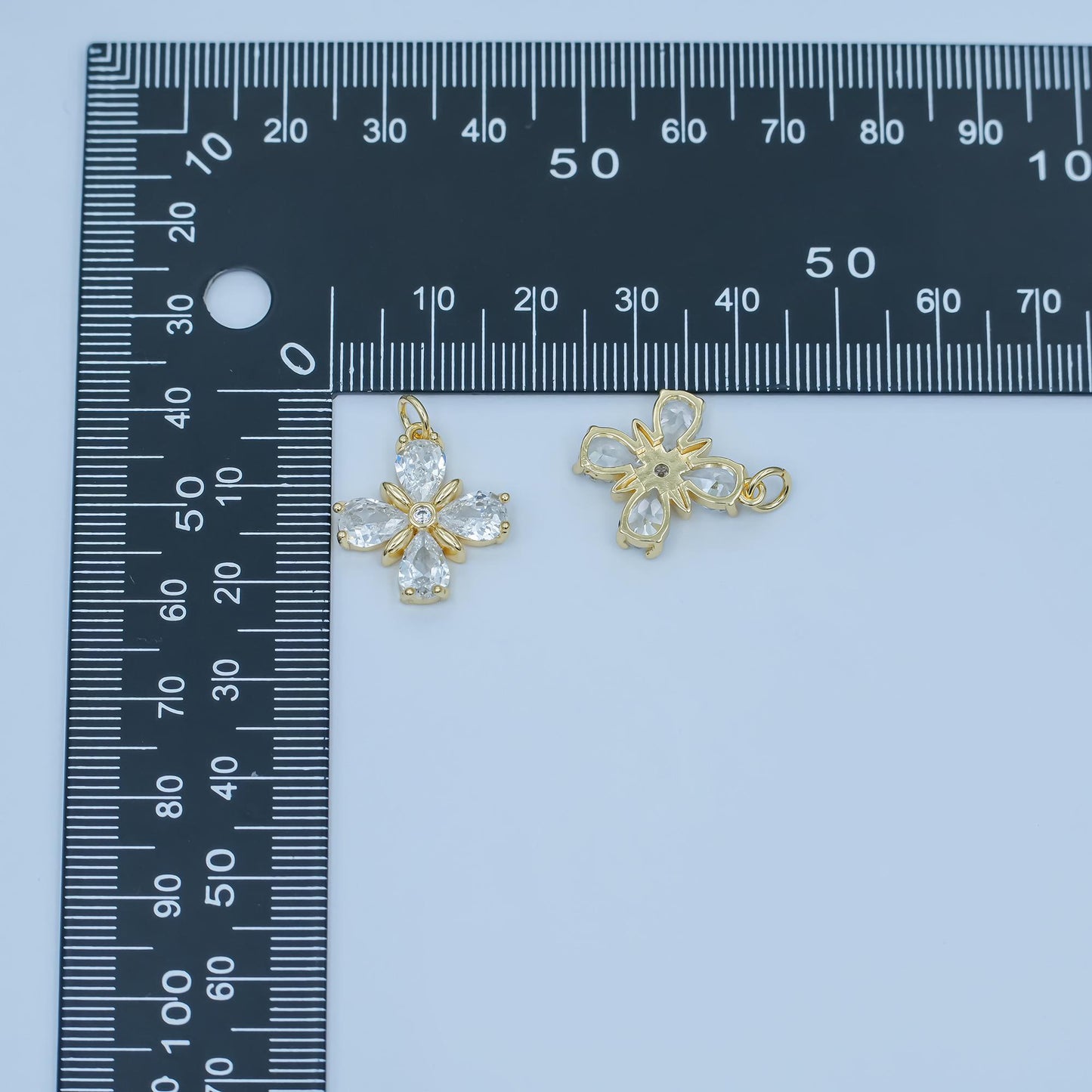 Gold Floral Cross Pendant Charm with Teardrop Crystals – Elegant Flower Necklace Charm – Dainty Nature-Inspired Jewelry Gift C781