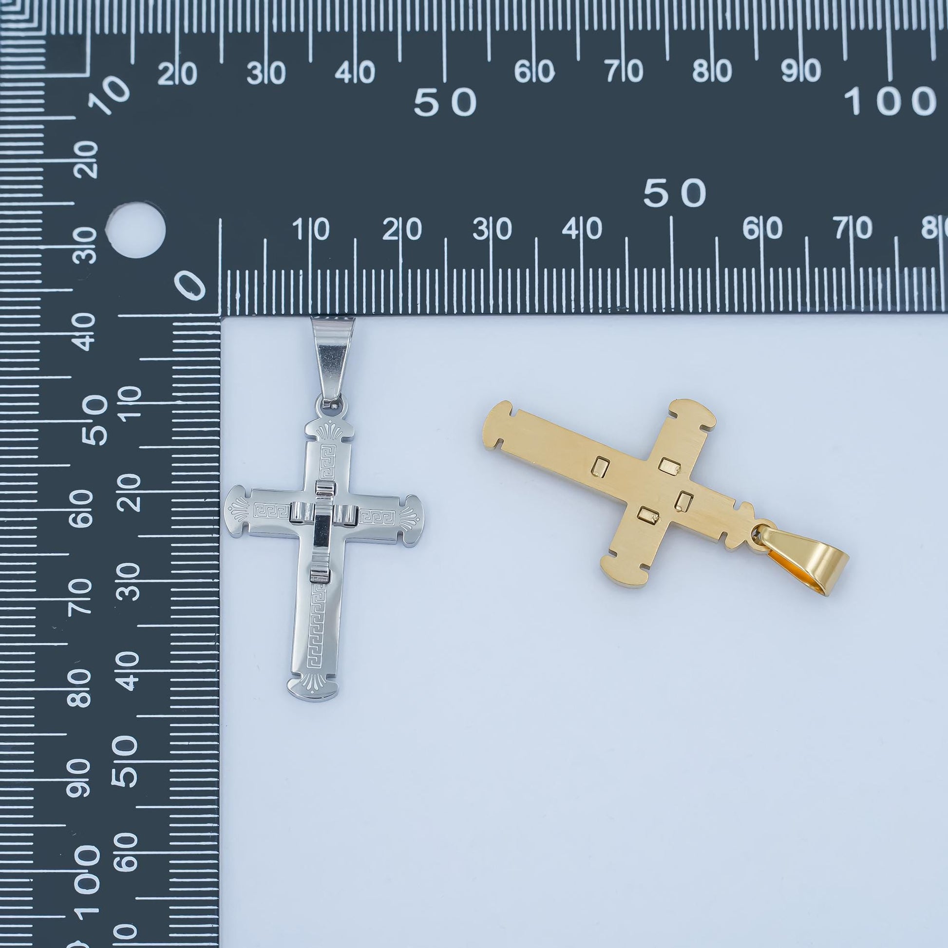 PVD Gold Stainless Steel Cross Pendant with Jesus Gold & Silver Christian Necklace Religious Jewelry, Men’s Faith Pendant Catholic P-626