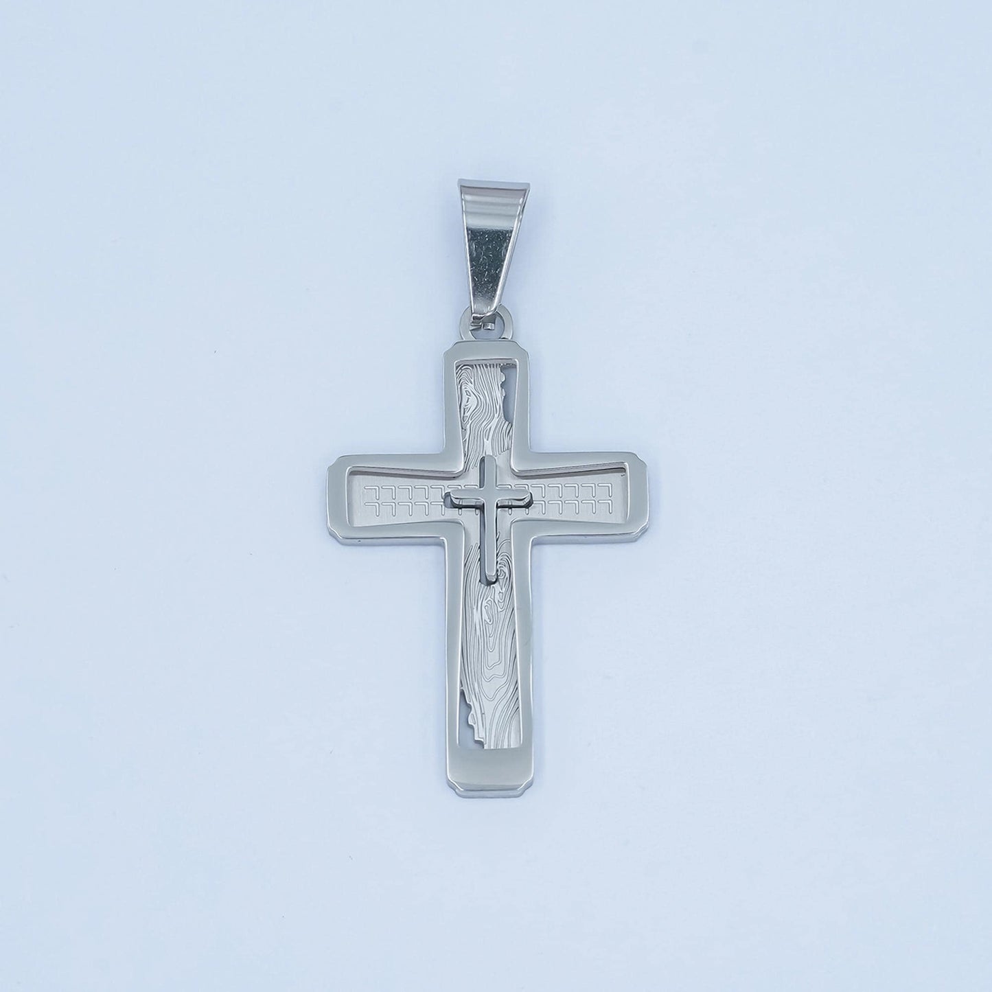 Stainless Steel Layered Cross Pendant – Gold & Silver Catholic Christian Necklace, Religious Jewelry for Men, Faith Gift P858