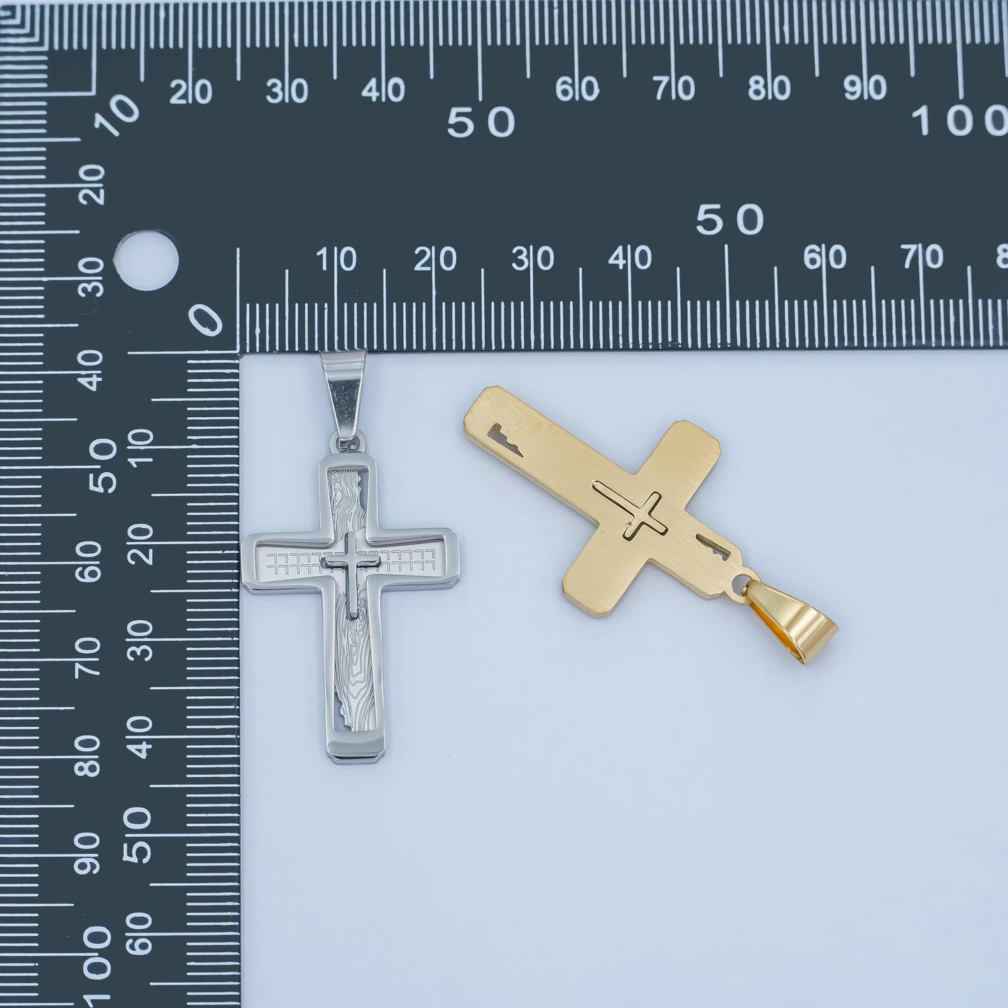 Stainless Steel Layered Cross Pendant – Gold & Silver Catholic Christian Necklace, Religious Jewelry for Men, Faith Gift P858