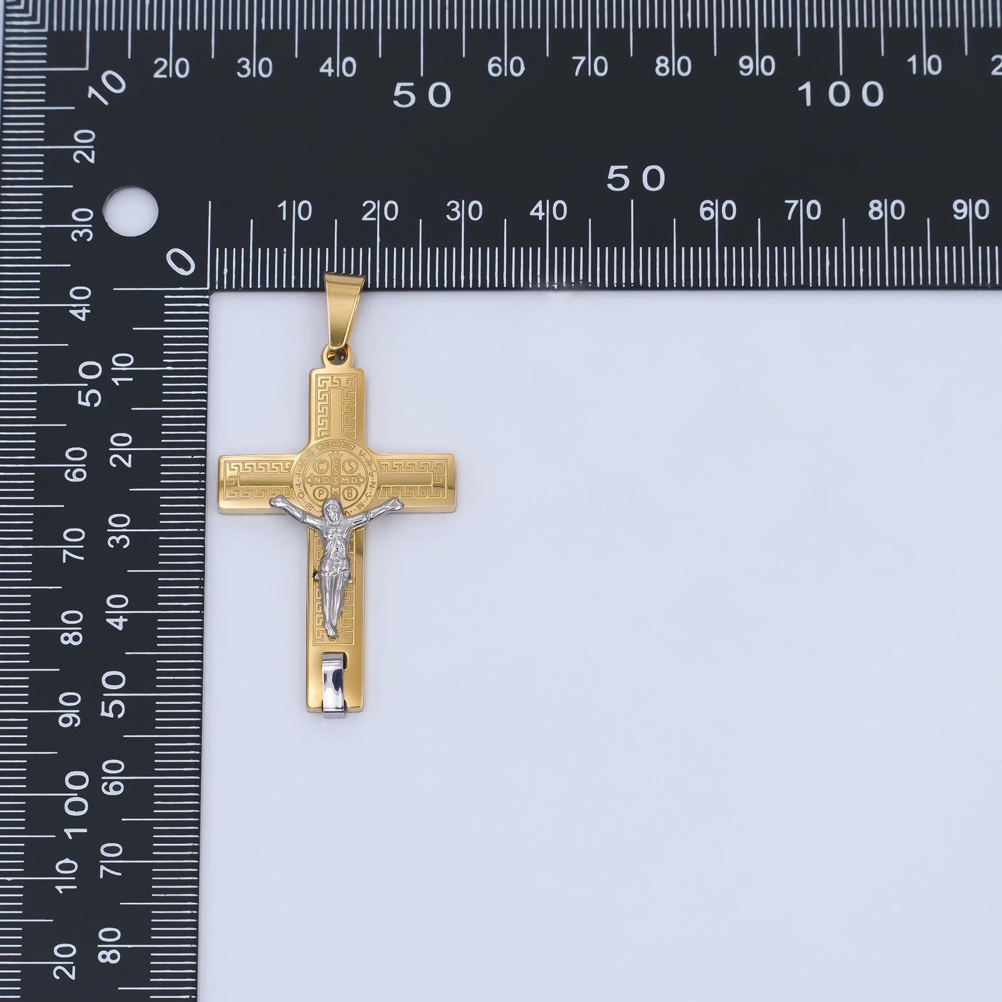 Stainless Steel Mix Metal Gold Silver Cross Pendant Catholic Christian Necklace, Religious Jewelry for Men, Faith Gift P1085