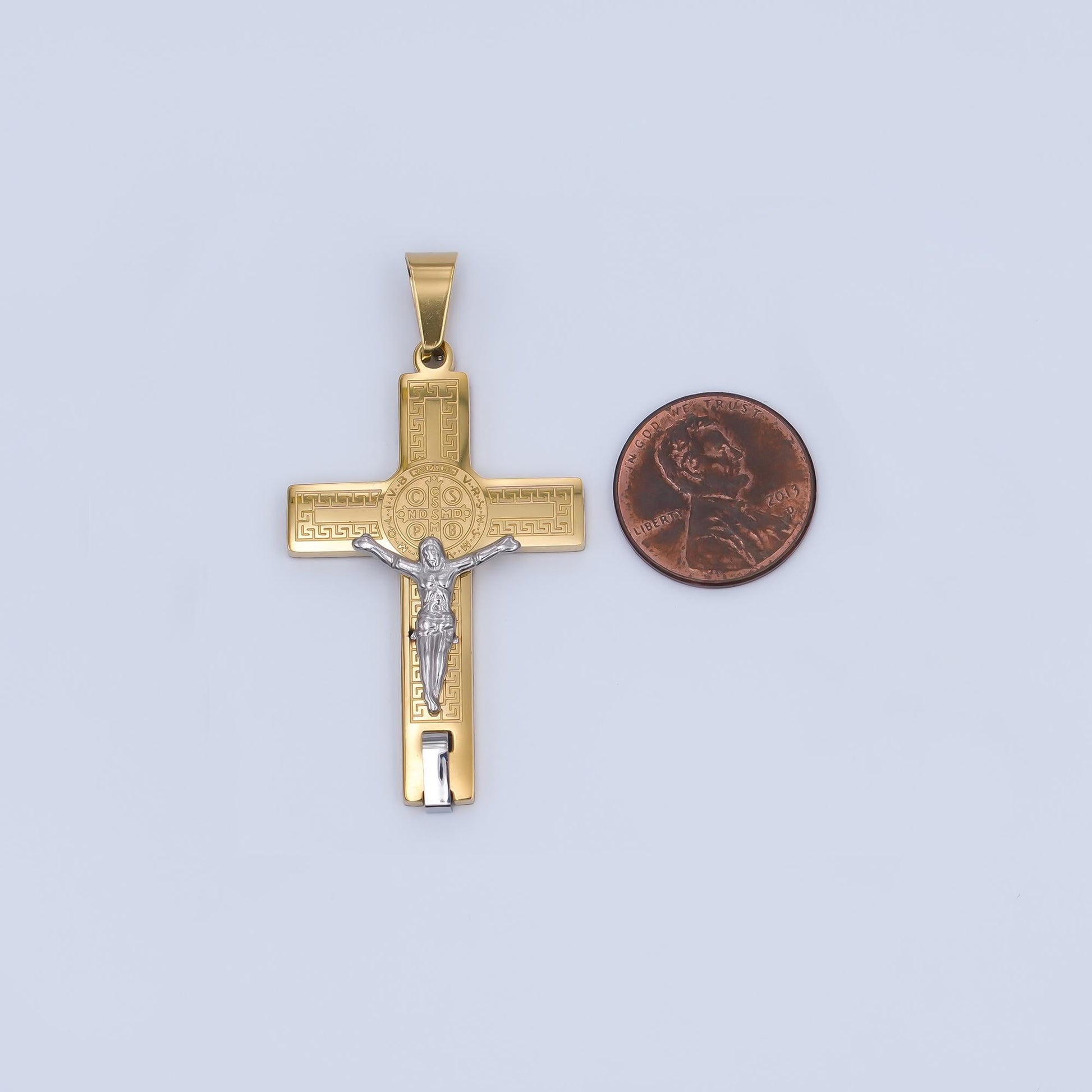 Stainless Steel Mix Metal Gold Silver Cross Pendant Catholic Christian Necklace, Religious Jewelry for Men, Faith Gift P1085