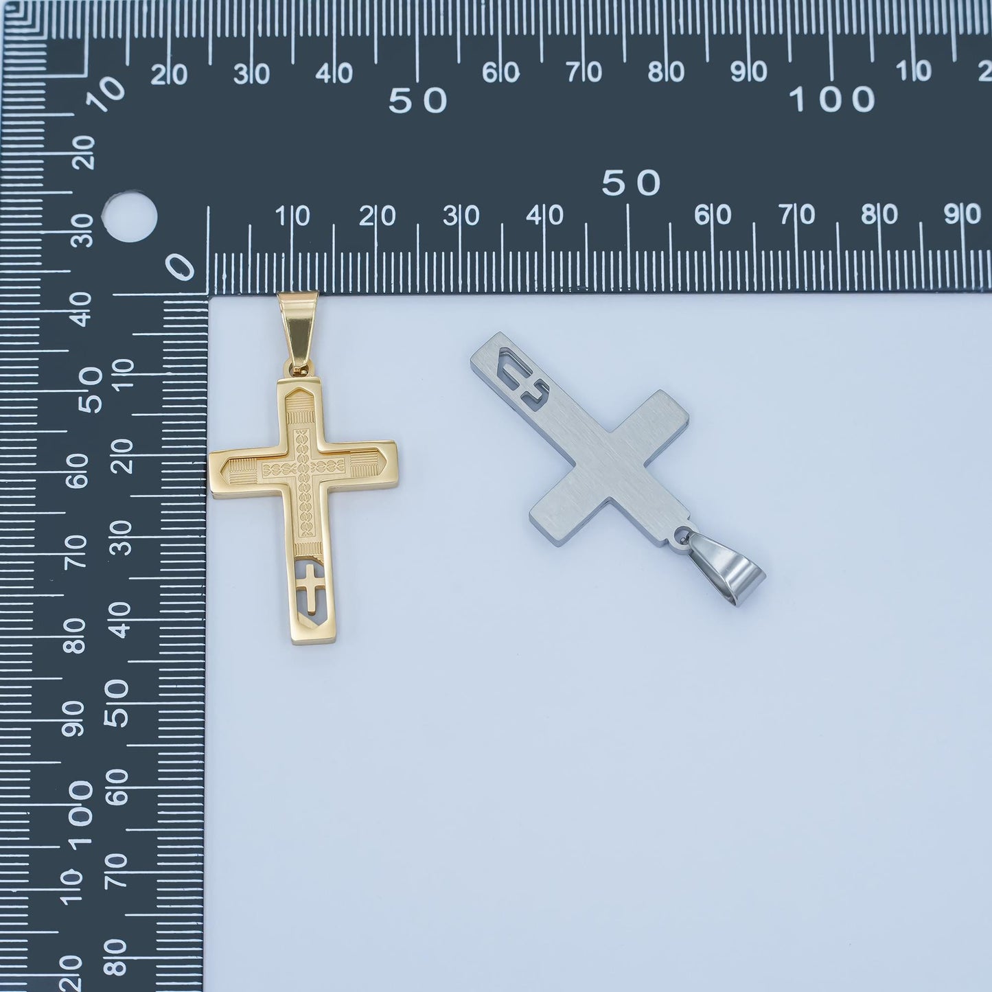 Stainless Steel Engraved Cross Pendant Gold Silver Christian Necklace, Unique Faith Jewelry for Men, Religious Gift with Cutout Design P-838
