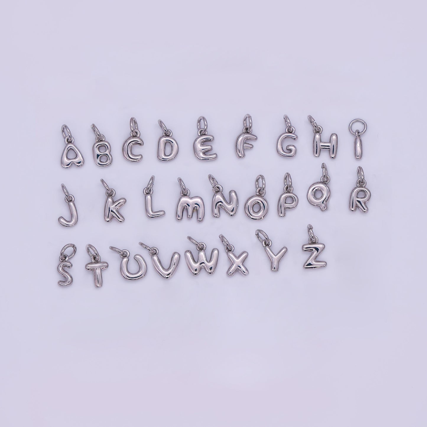 Mini Silver alphabet balloon initial charm dainty puffy letter charm Bracelet necklace bubble font style necklace bracelet A029