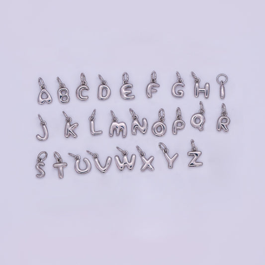 Mini Silver alphabet balloon initial charm dainty puffy letter charm Bracelet necklace bubble font style necklace bracelet A029
