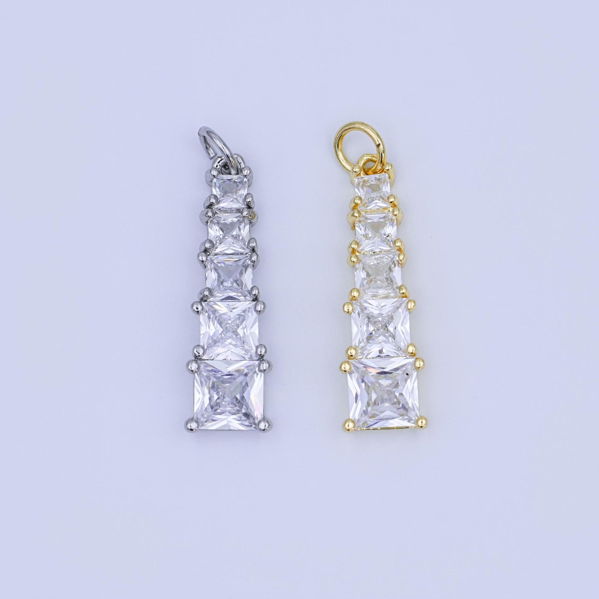 Gold Filled Tapered Baguette CZ Pendant Silver Long Geometric Charm DIY Necklace Jewelry Supply N057