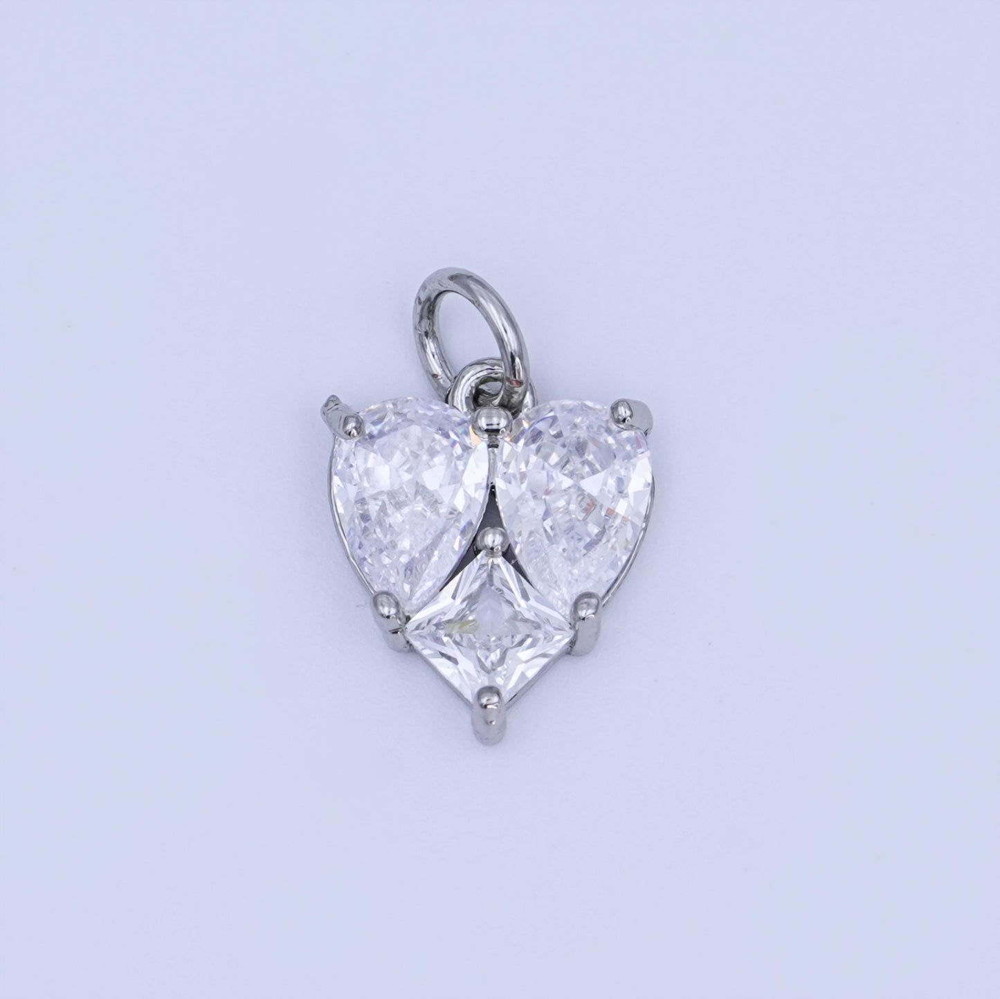 Gold Filled Heart CZ Pendant – Double Heart Charm with Square CZ in Silver Gold Dainty Bracelet Necklace Charm Jewelry Making Supplies N-058
