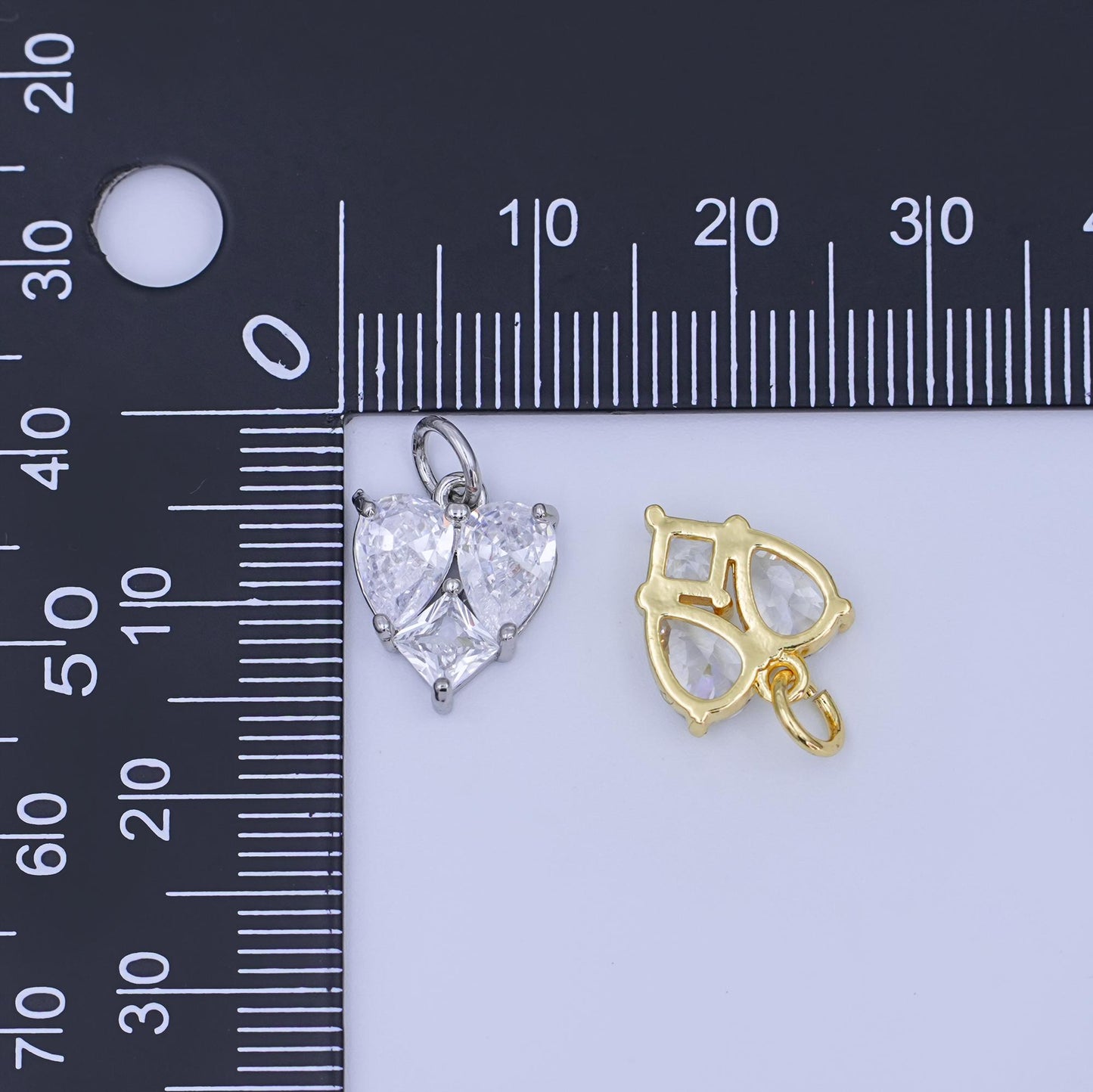 Gold Filled Heart CZ Pendant – Double Heart Charm with Square CZ in Silver Gold Dainty Bracelet Necklace Charm Jewelry Making Supplies N-058