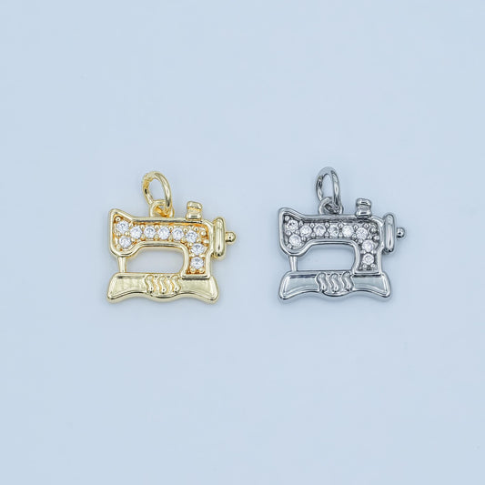 Mini Gold Sewing Machine Charms 24K Gold Filled Tailor Pendant Silver Charm Jewelry Making Supplies for Bracelet and Necklace E500