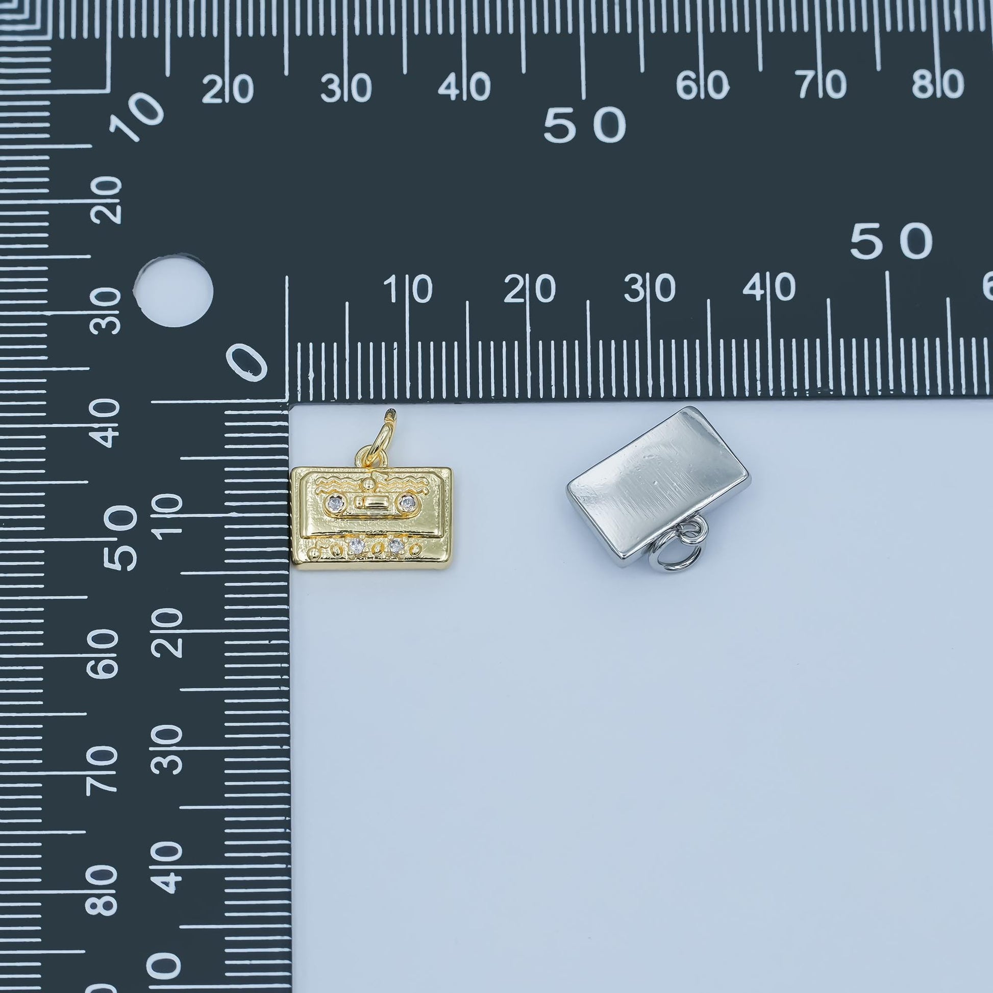 Mini 24k Gold Filled Tape Charm Bracelet Necklace Silver Retro Cassette Pendant for DIY Jewelry Making Supply E489