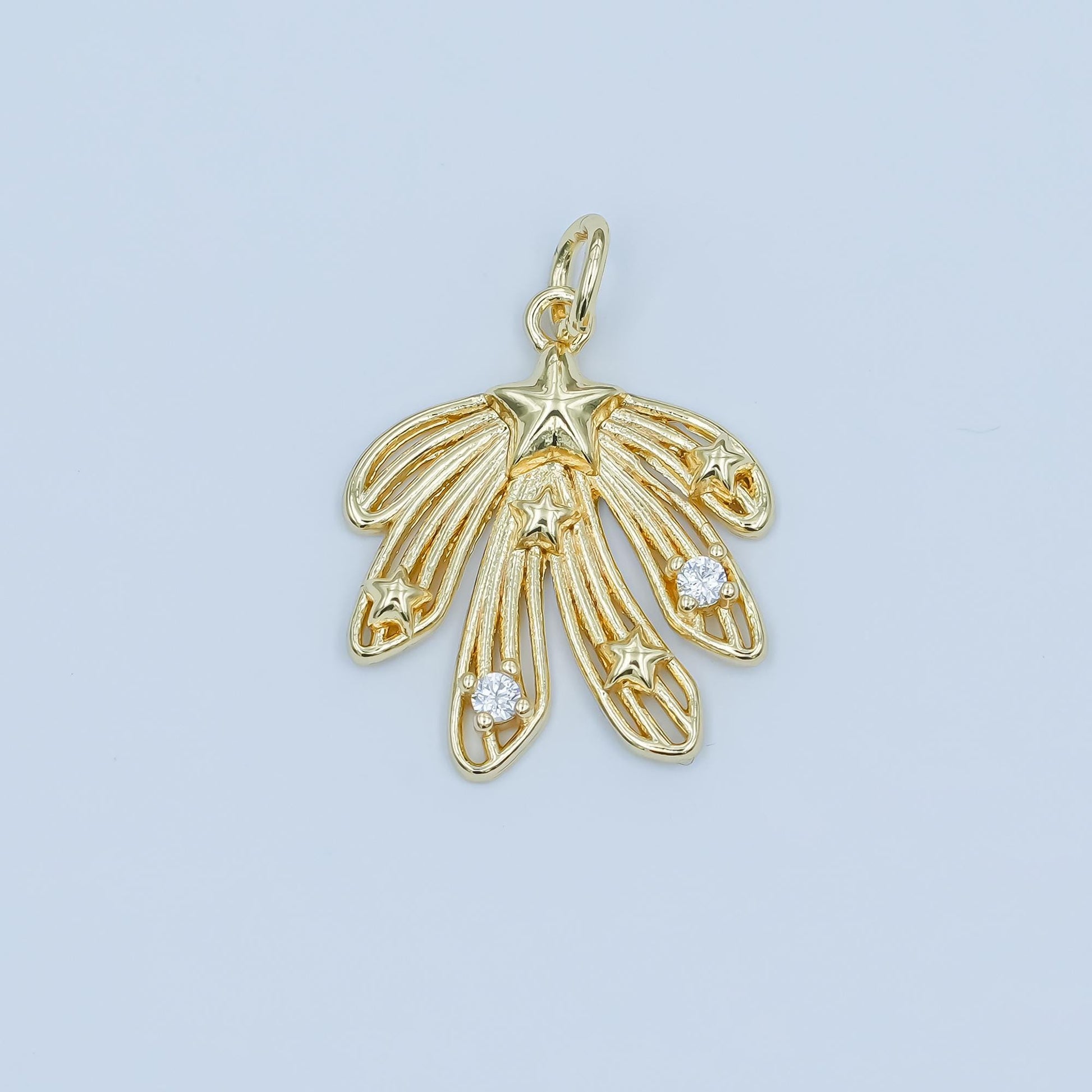 Gold Shooting Star Charms, 18K Gold Filled Starburst Pendant, Silver Firework Charm Necklace Bracelet for Jewelry Making Supplies E-425