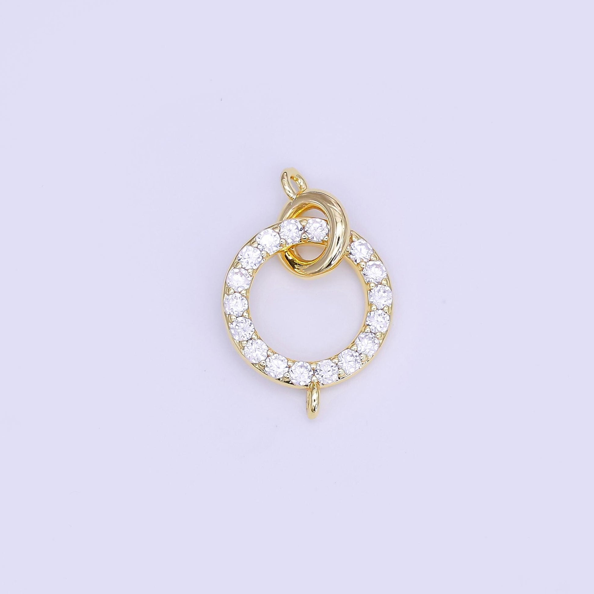 Mini open round circle charm 14k gold filled CZ round link connector | Z-1119