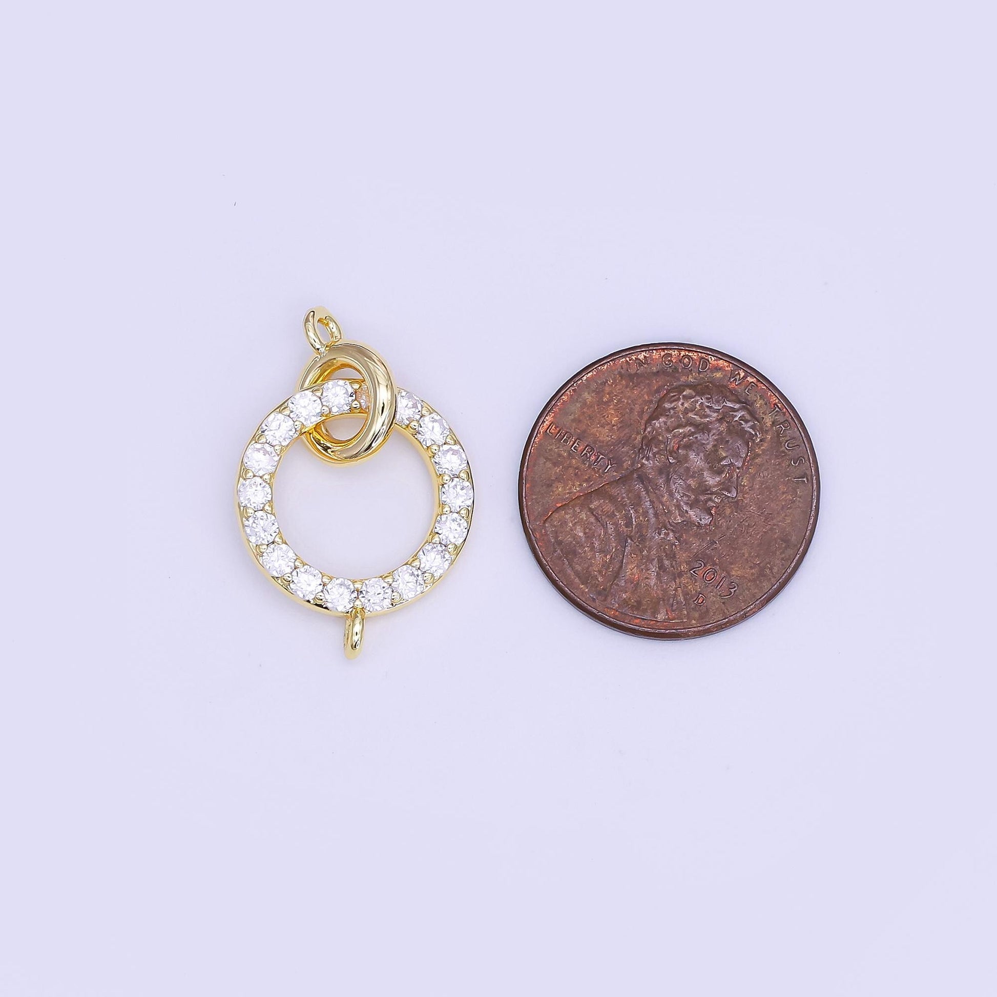 Mini open round circle charm 14k gold filled CZ round link connector | Z-1119