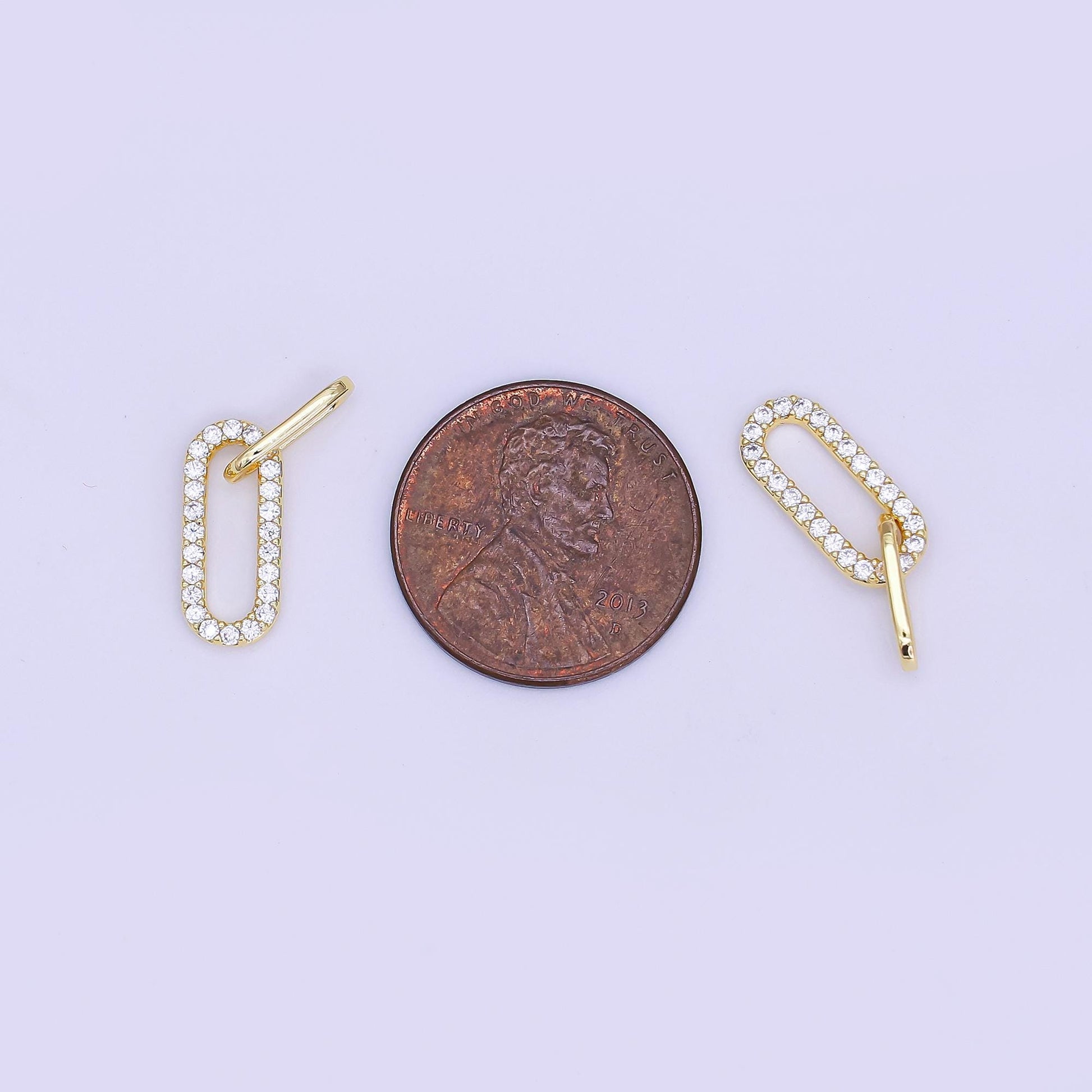 Mini Oval Oblong charm 14k gold filled CZ Oval link connector | Z-1120