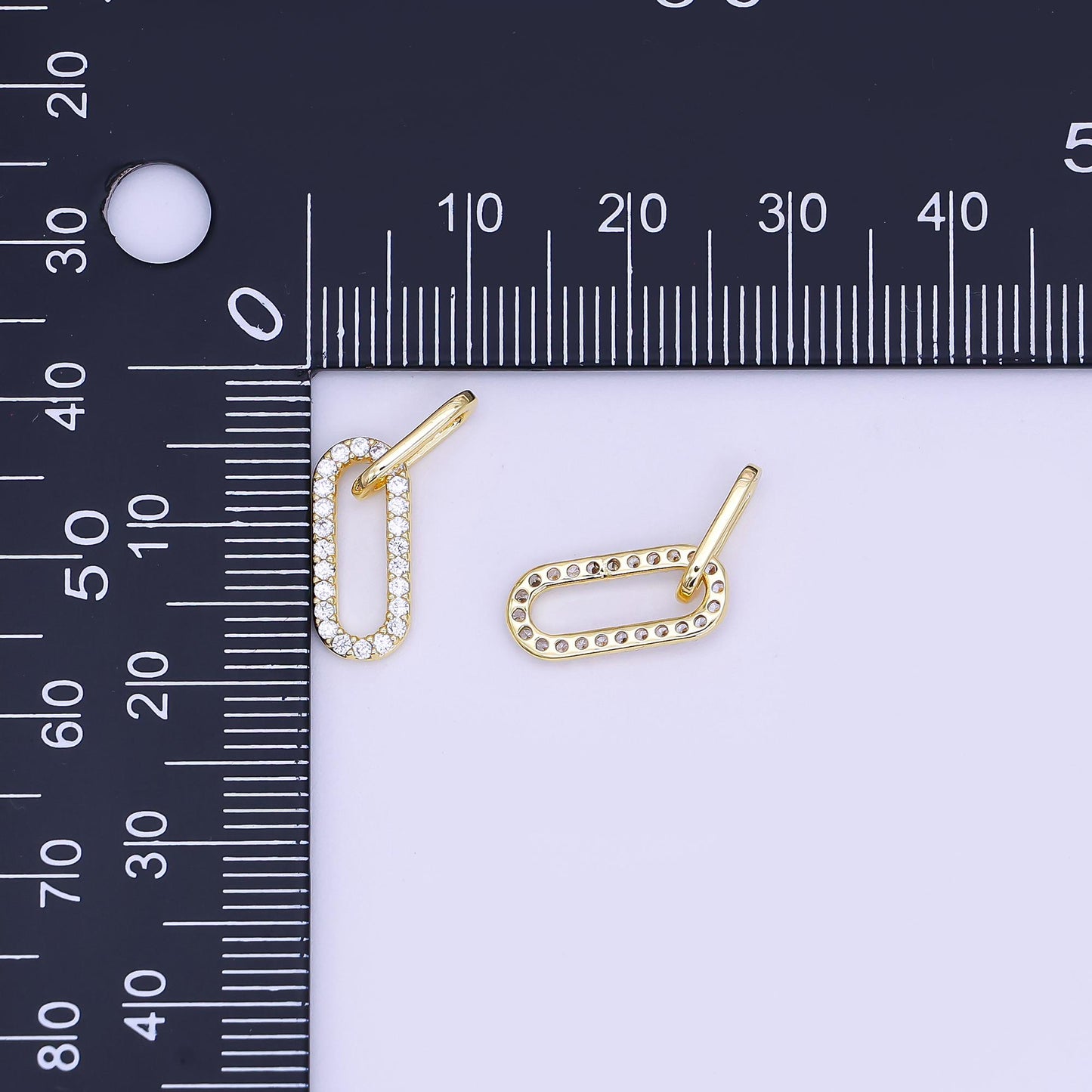 Mini Oval Oblong charm 14k gold filled CZ Oval link connector | Z-1120