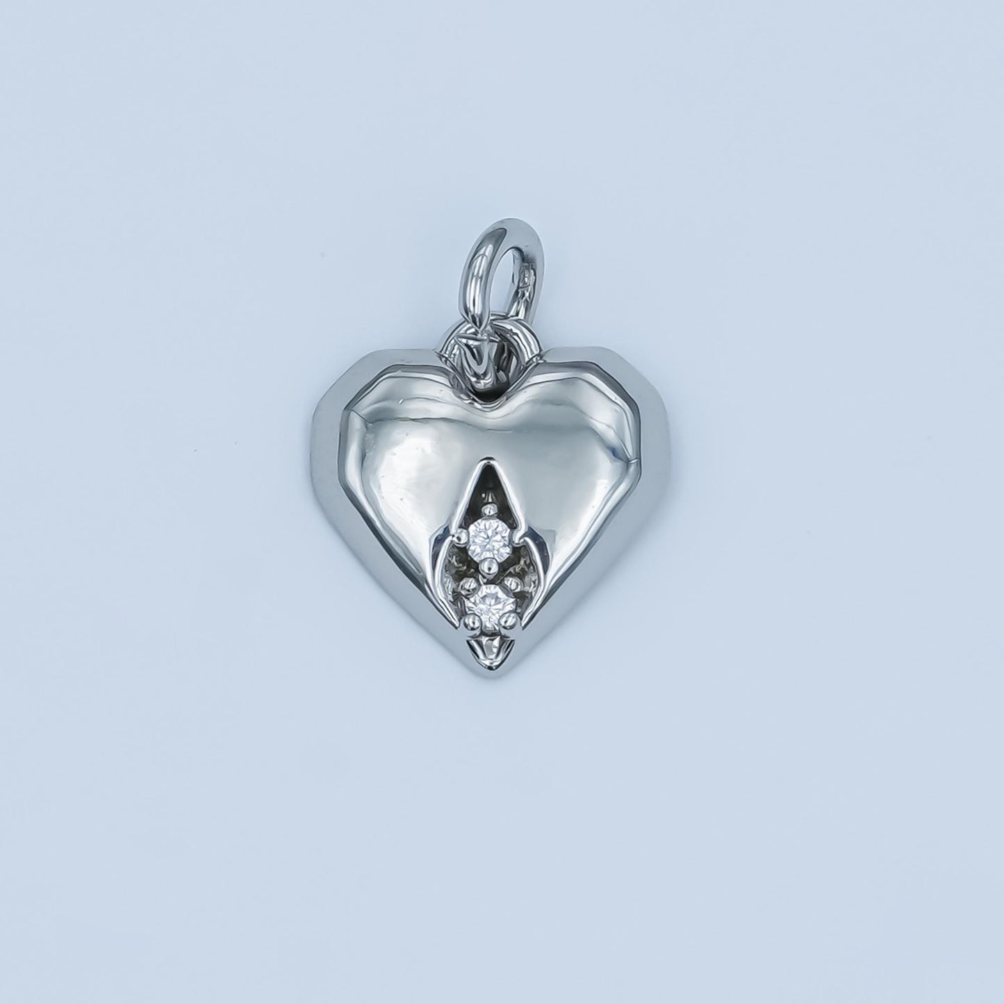24K Gold Filled Clear CZ Geometric Edged Heart Charm in Gold & Silver | E554.