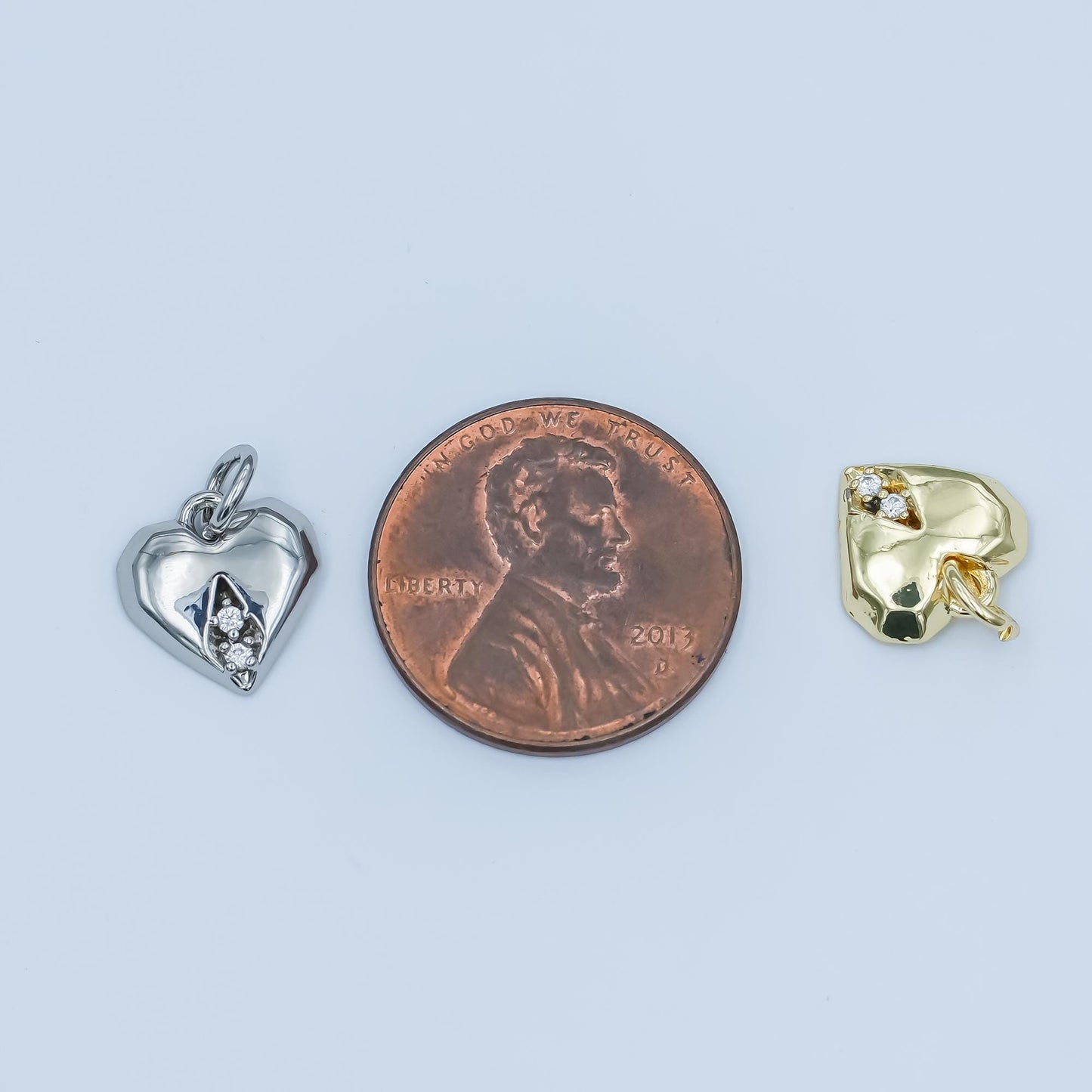 24K Gold Filled Clear CZ Geometric Edged Heart Charm in Gold & Silver | E554.