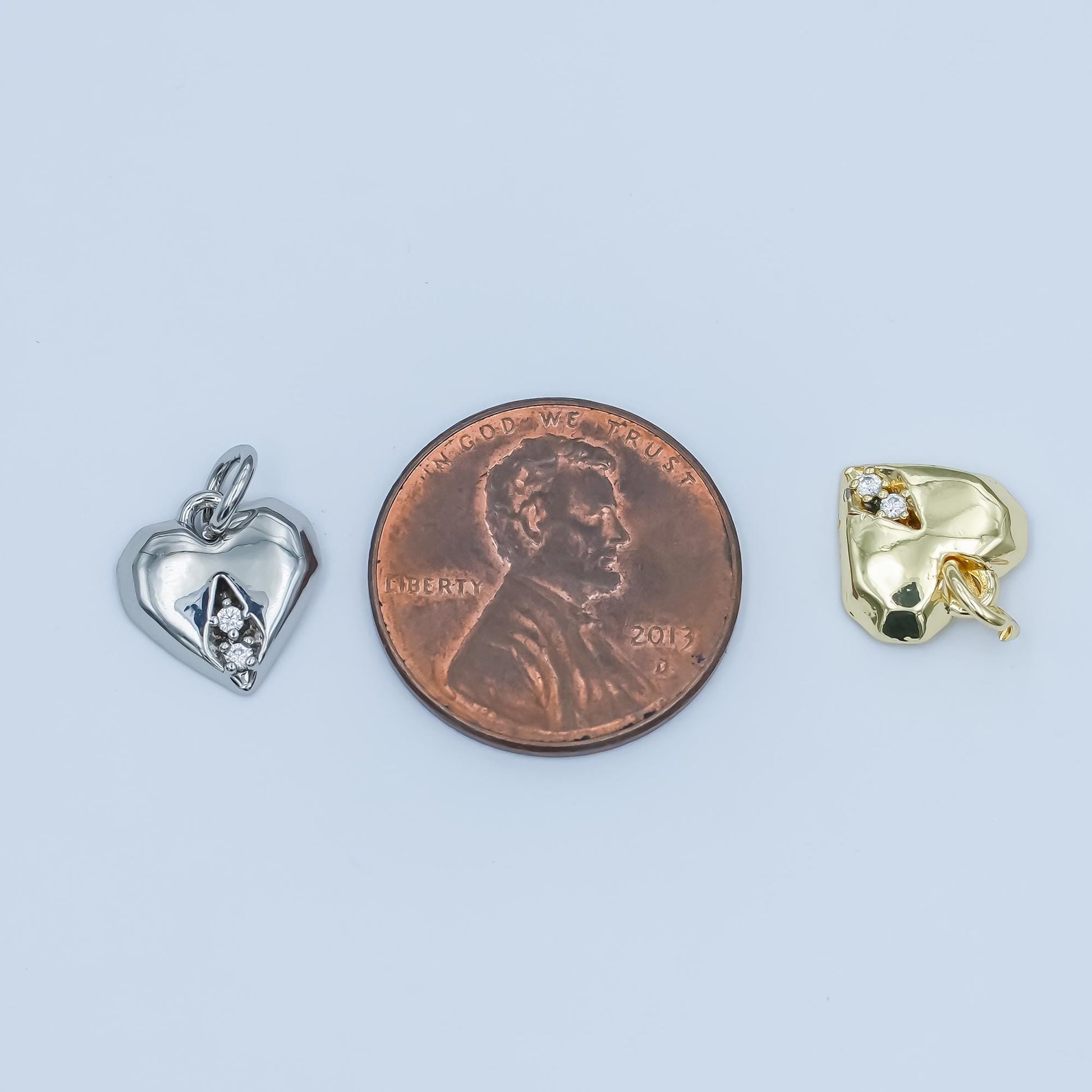 24K Gold Filled Clear CZ Geometric Edged Heart Charm in Gold & Silver | E554.