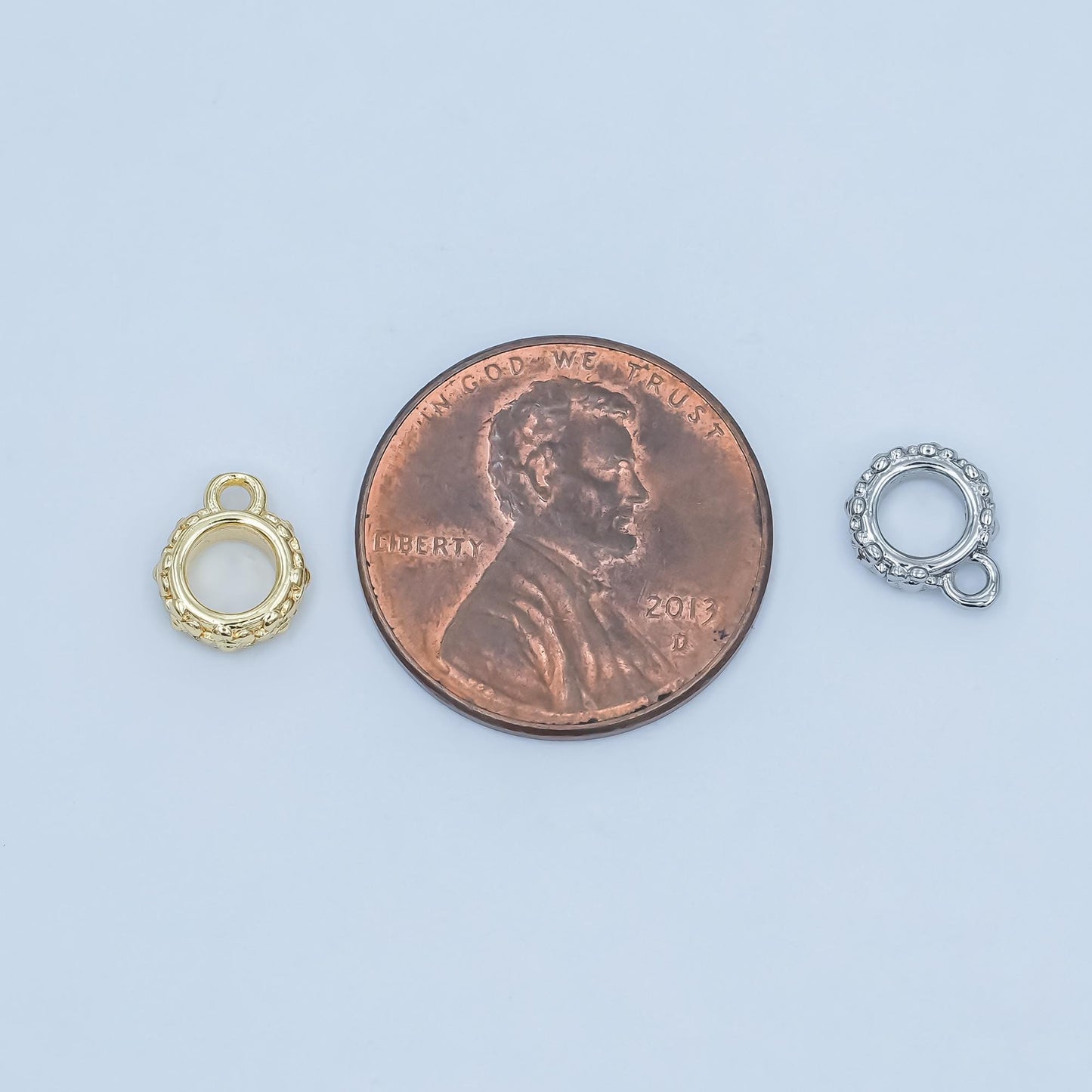 Gold Beaded silver bail charm holder spacer with loop round bead spacer with closed link for cord slider bails spacer ring Z-1103