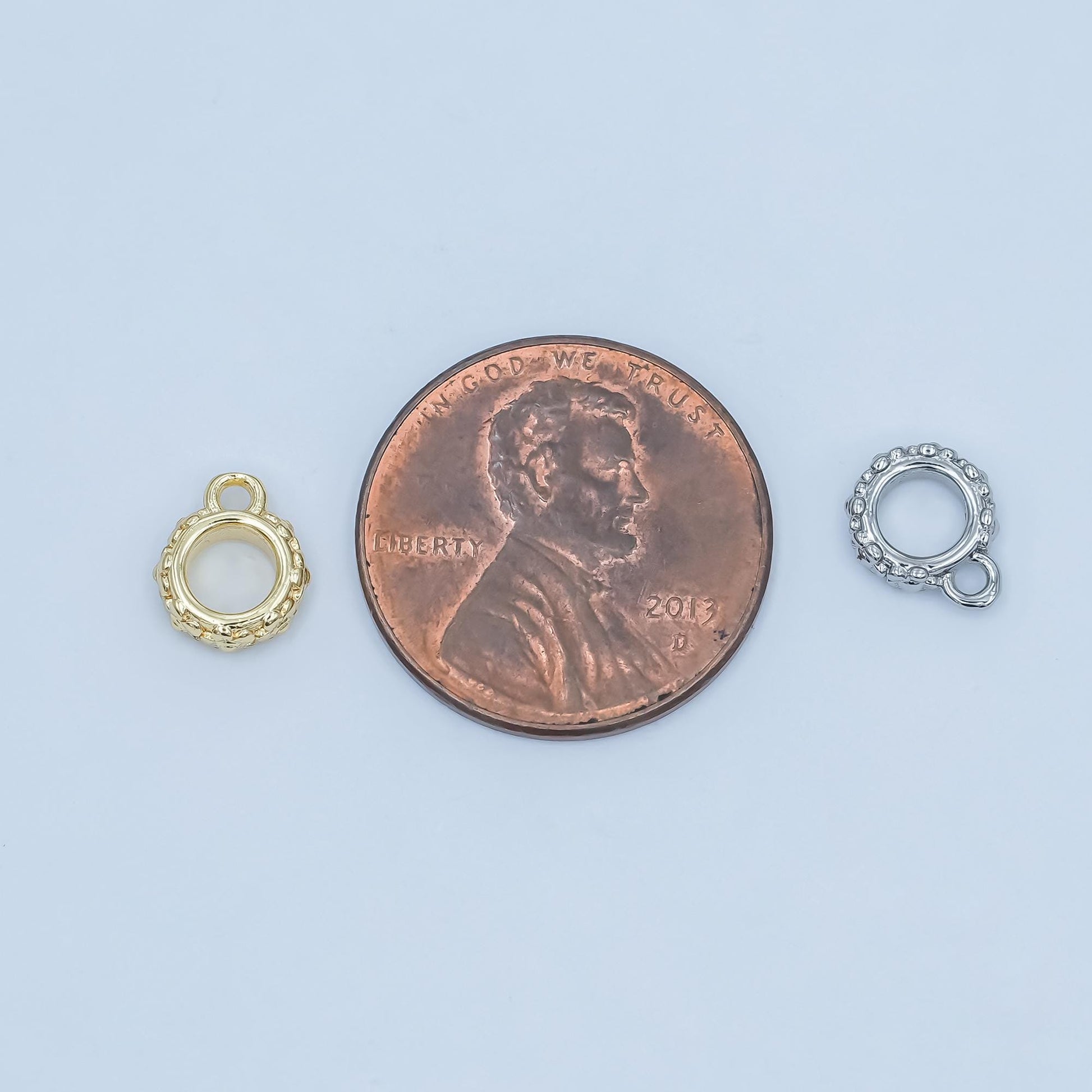 Gold Beaded silver bail charm holder spacer with loop round bead spacer with closed link for cord slider bails spacer ring Z-1103