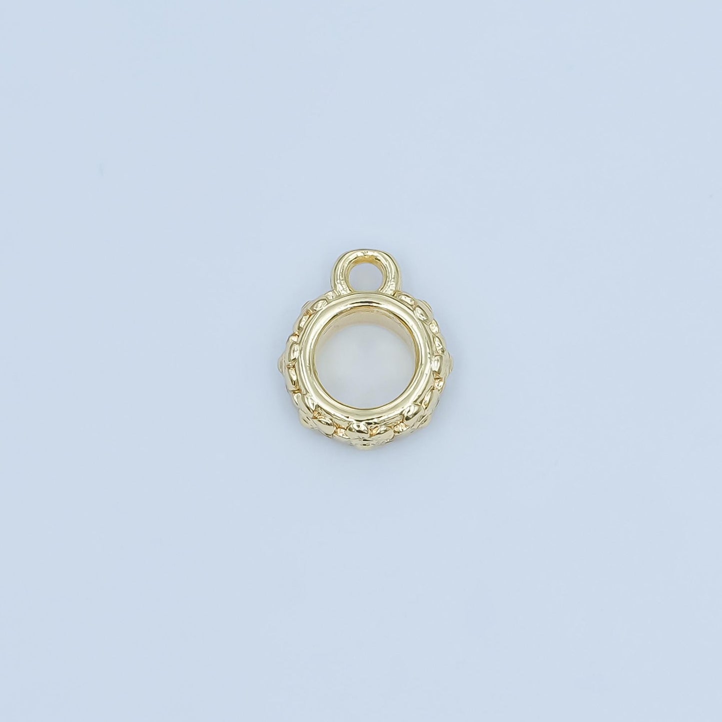 Gold Beaded silver bail charm holder spacer with loop round bead spacer with closed link for cord slider bails spacer ring Z-1103