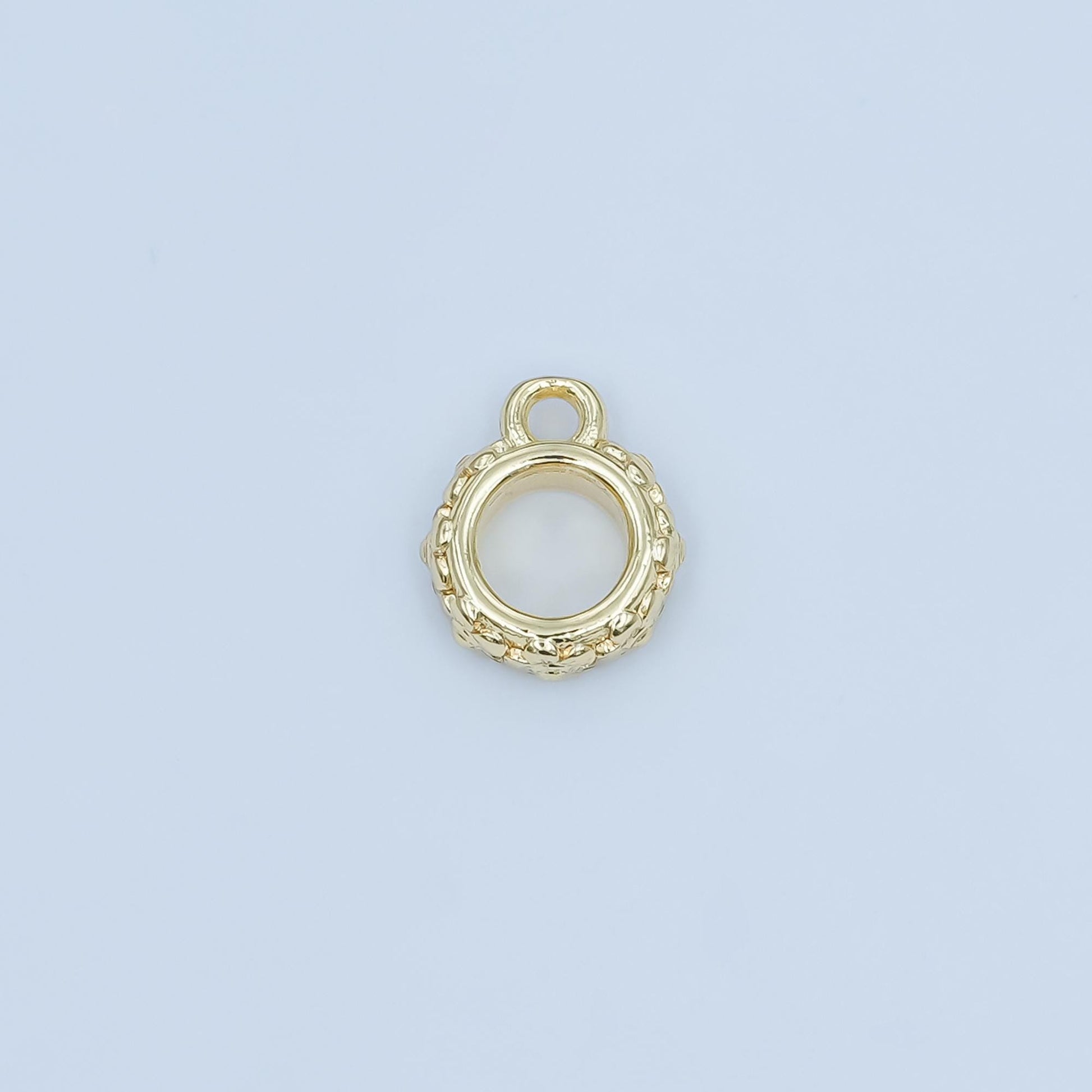 Gold Beaded silver bail charm holder spacer with loop round bead spacer with closed link for cord slider bails spacer ring Z-1103
