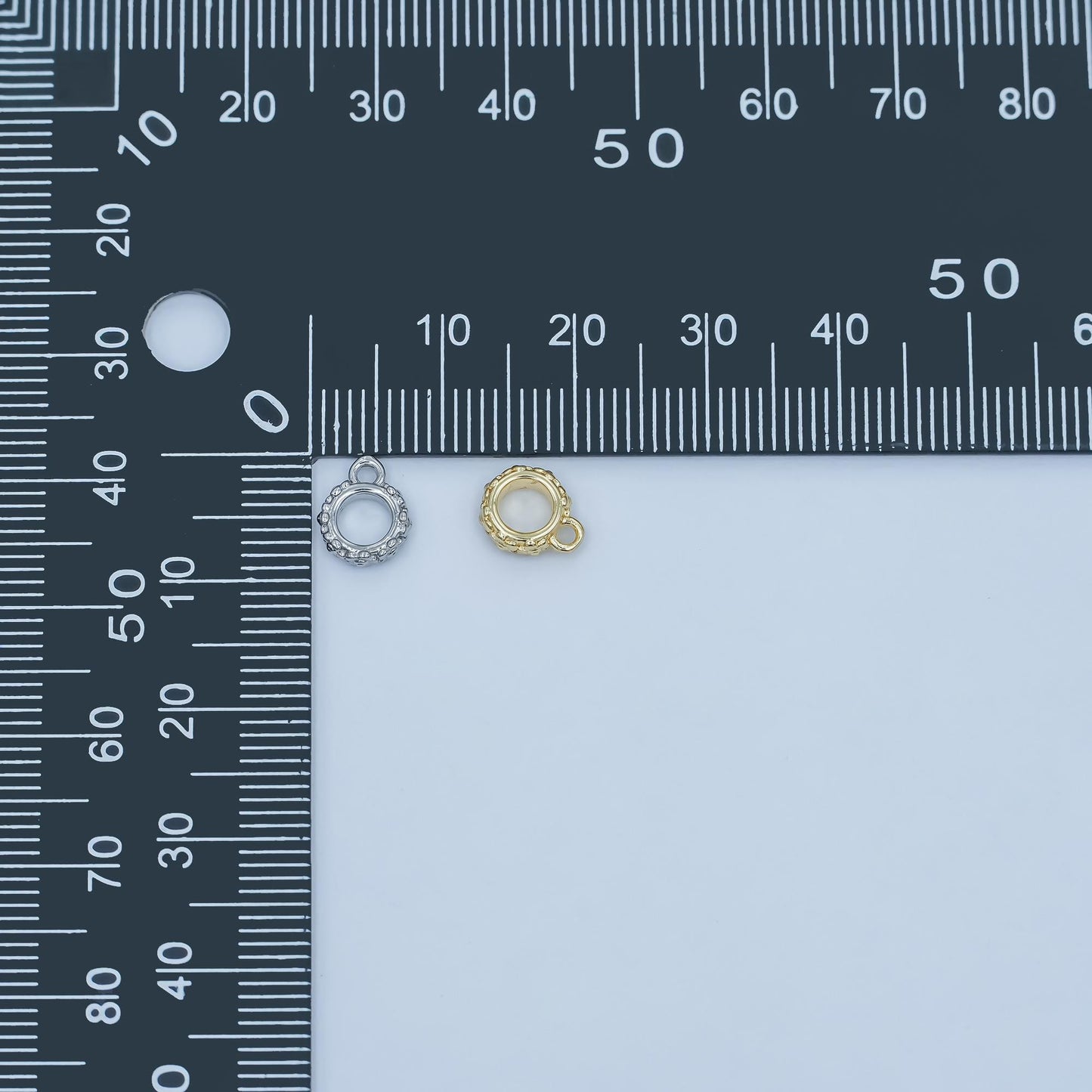 Gold Beaded silver bail charm holder spacer with loop round bead spacer with closed link for cord slider bails spacer ring Z-1103