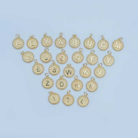 Double Sided Charm 24k gold filled initial coin letter charm alphabet letter medallion pendant for personalized jewelry making A292