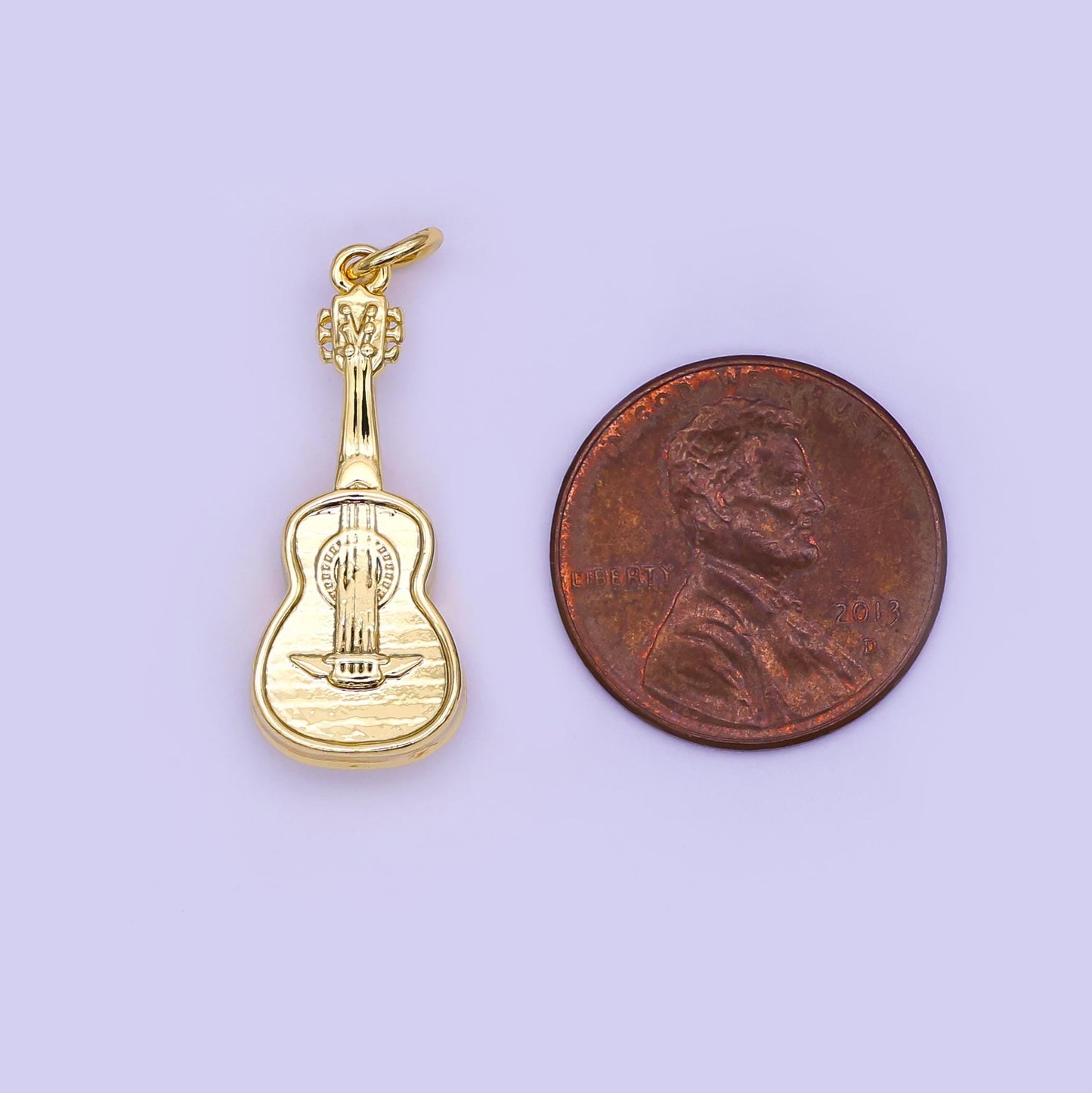 3D Mariachi Guitar Charm in 24k Gold Filled Pendant for Mexican Heritage Charm Bracelet Necklace for DIY Jewelry Making Supply N122
