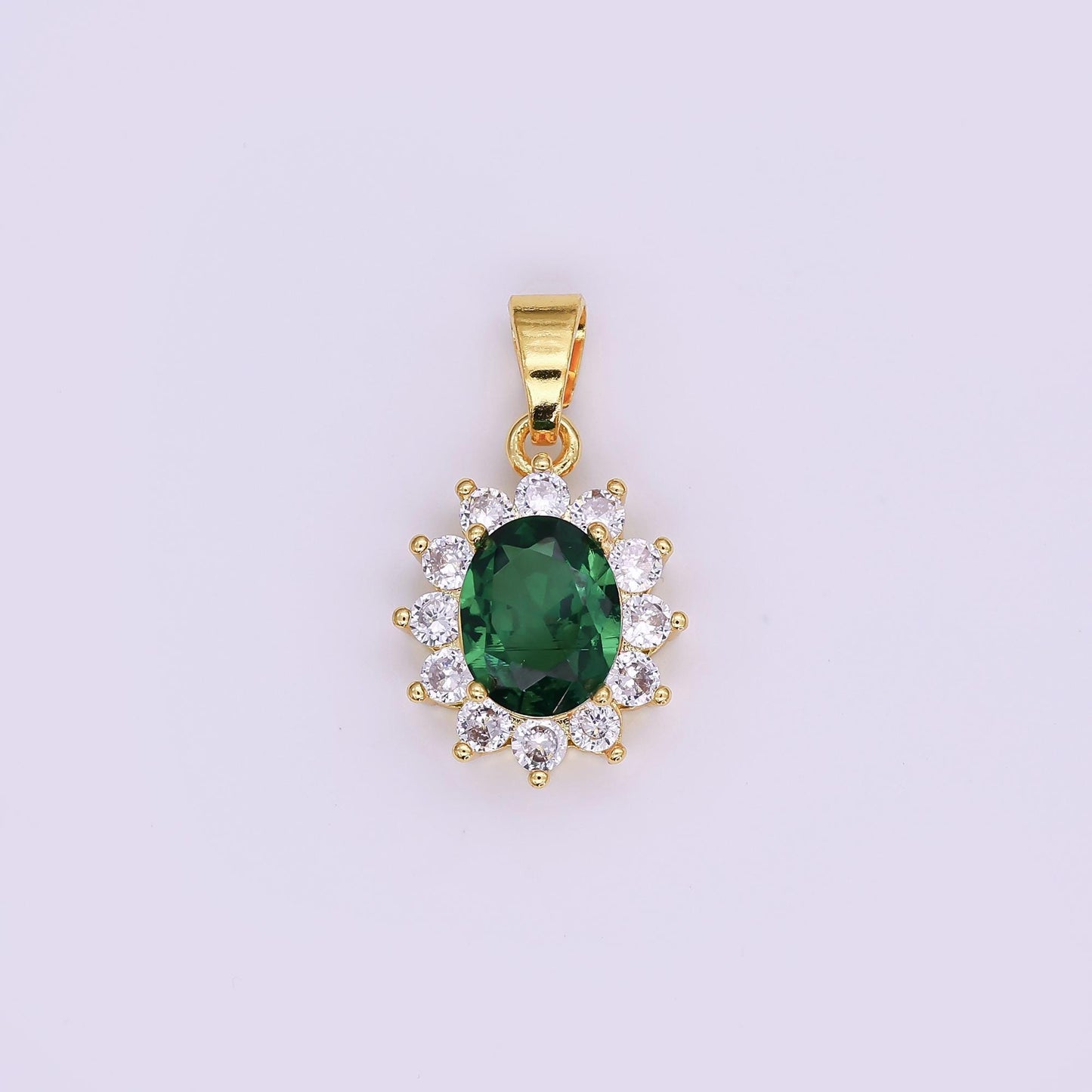 24K Gold Filled Emerald Green CZ Celestial Pendant | AA1483