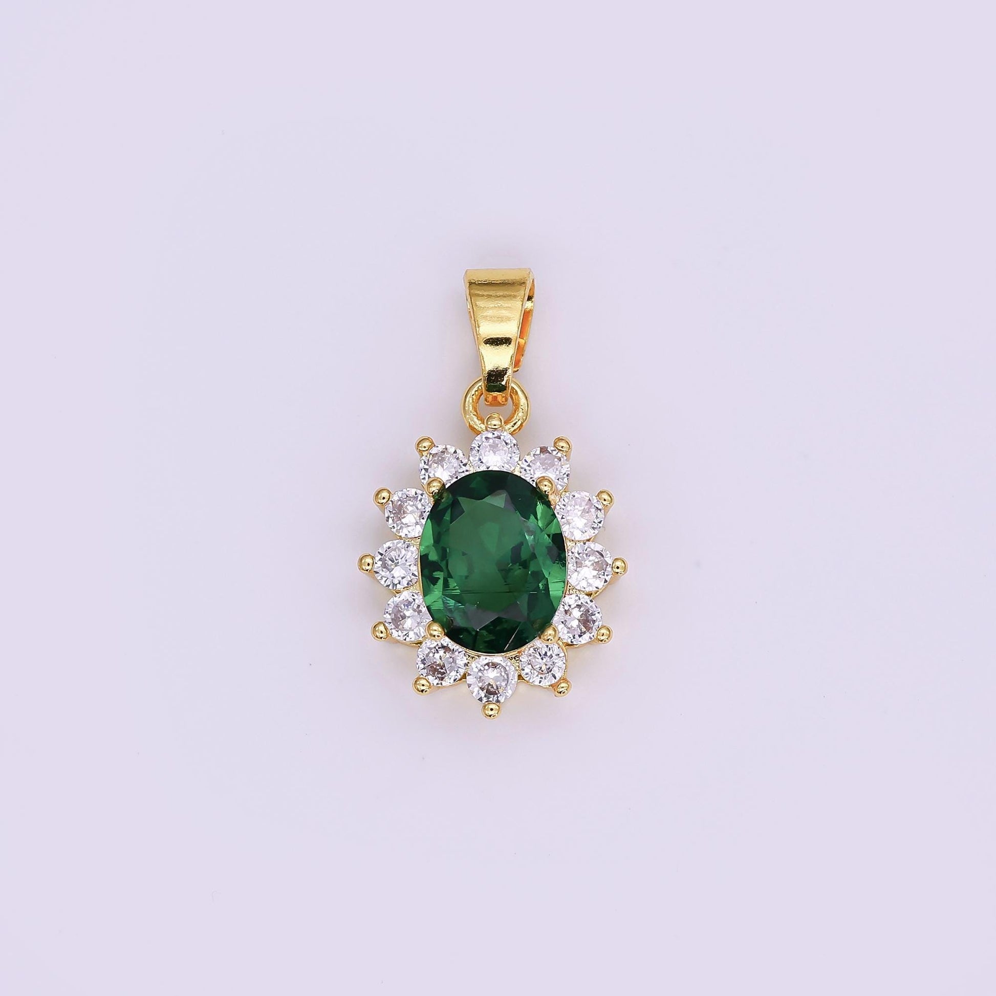 24K Gold Filled Emerald Green CZ Celestial Pendant | AA1483