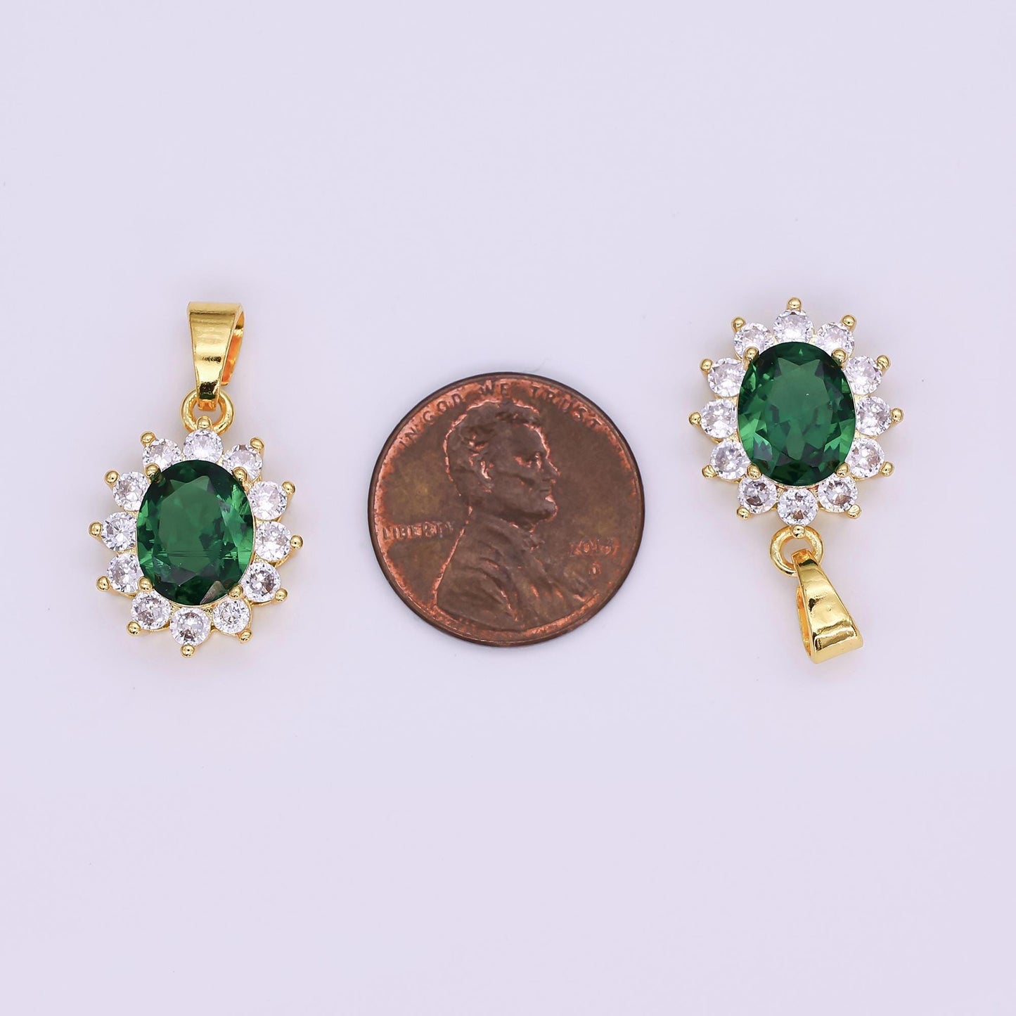 24K Gold Filled Emerald Green CZ Celestial Pendant | AA1483