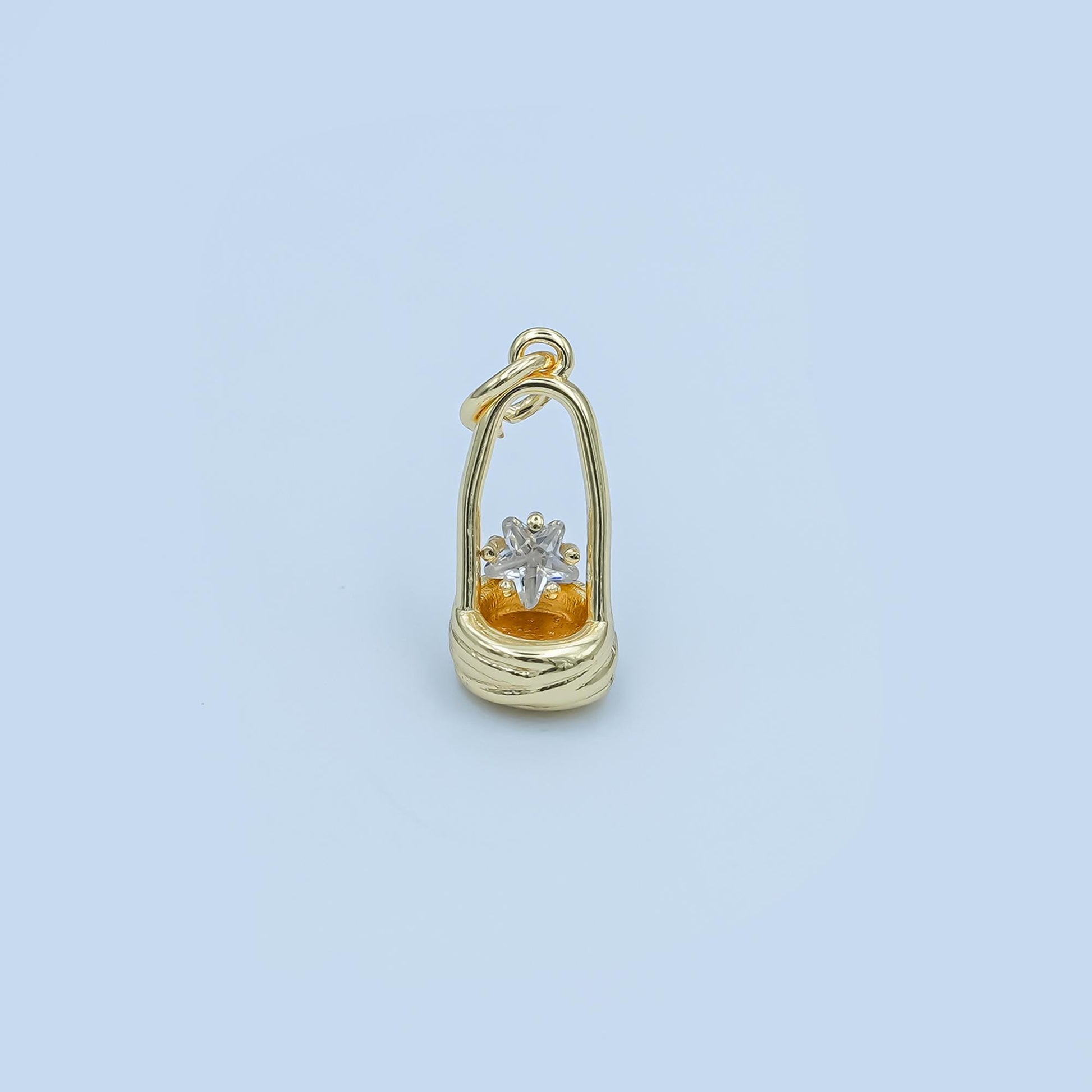 Mini 3D Picnic Basket charm 24k Gold Filled Charm Bar Bracelets and Necklaces Silver Pave CZ Minimalist Charms E549