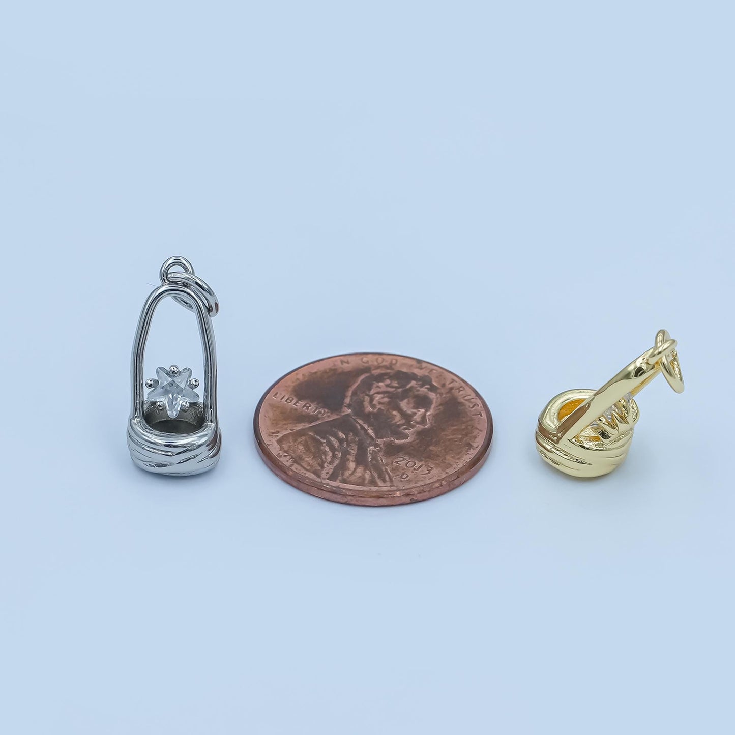 Mini 3D Picnic Basket charm 24k Gold Filled Charm Bar Bracelets and Necklaces Silver Pave CZ Minimalist Charms E549